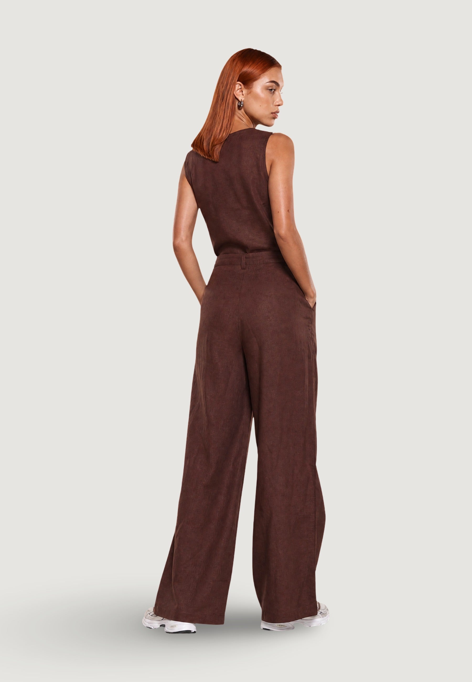 Pantaloni pantalone con zip lino viscosa 17500-3 Moro