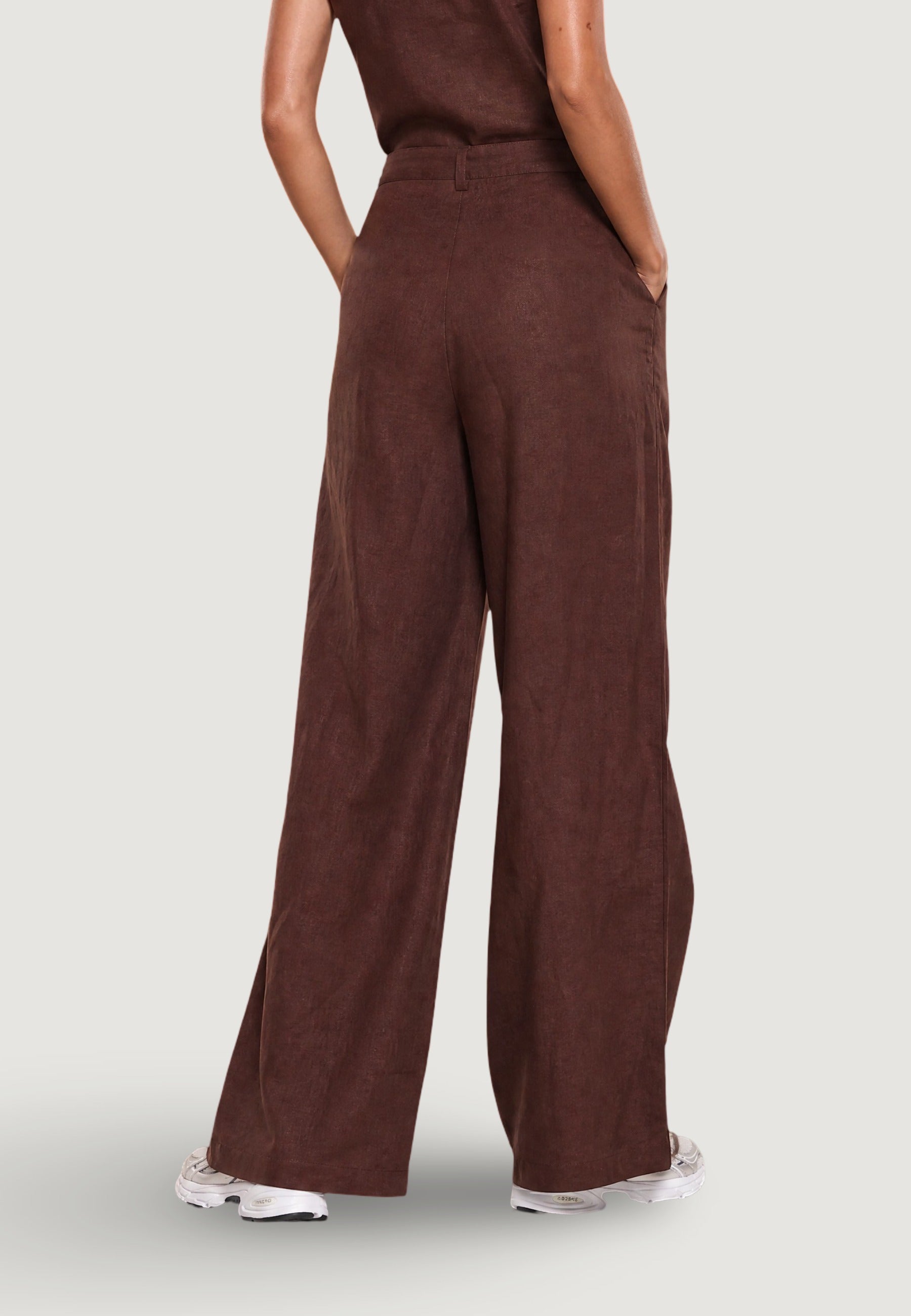 Pantaloni pantalone con zip lino viscosa 17500-3 Moro