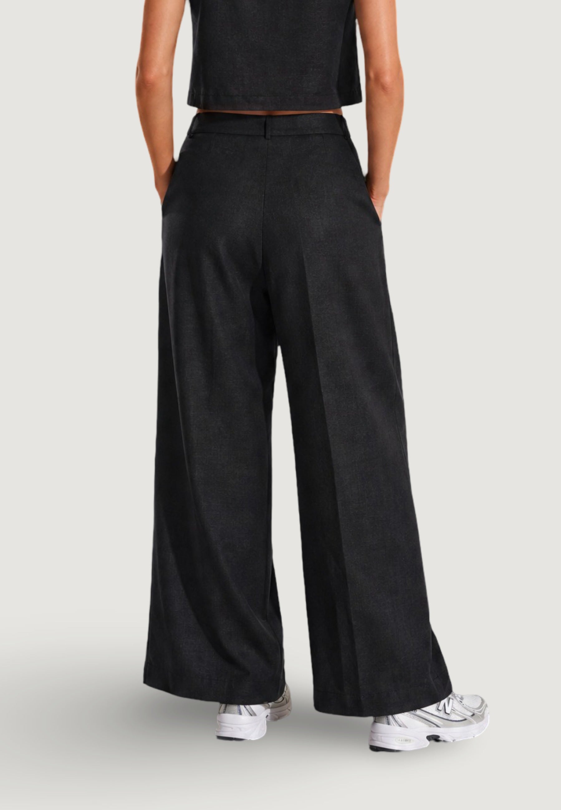 Pantaloni pantalone con zip lino viscosa 17500-3 Nero