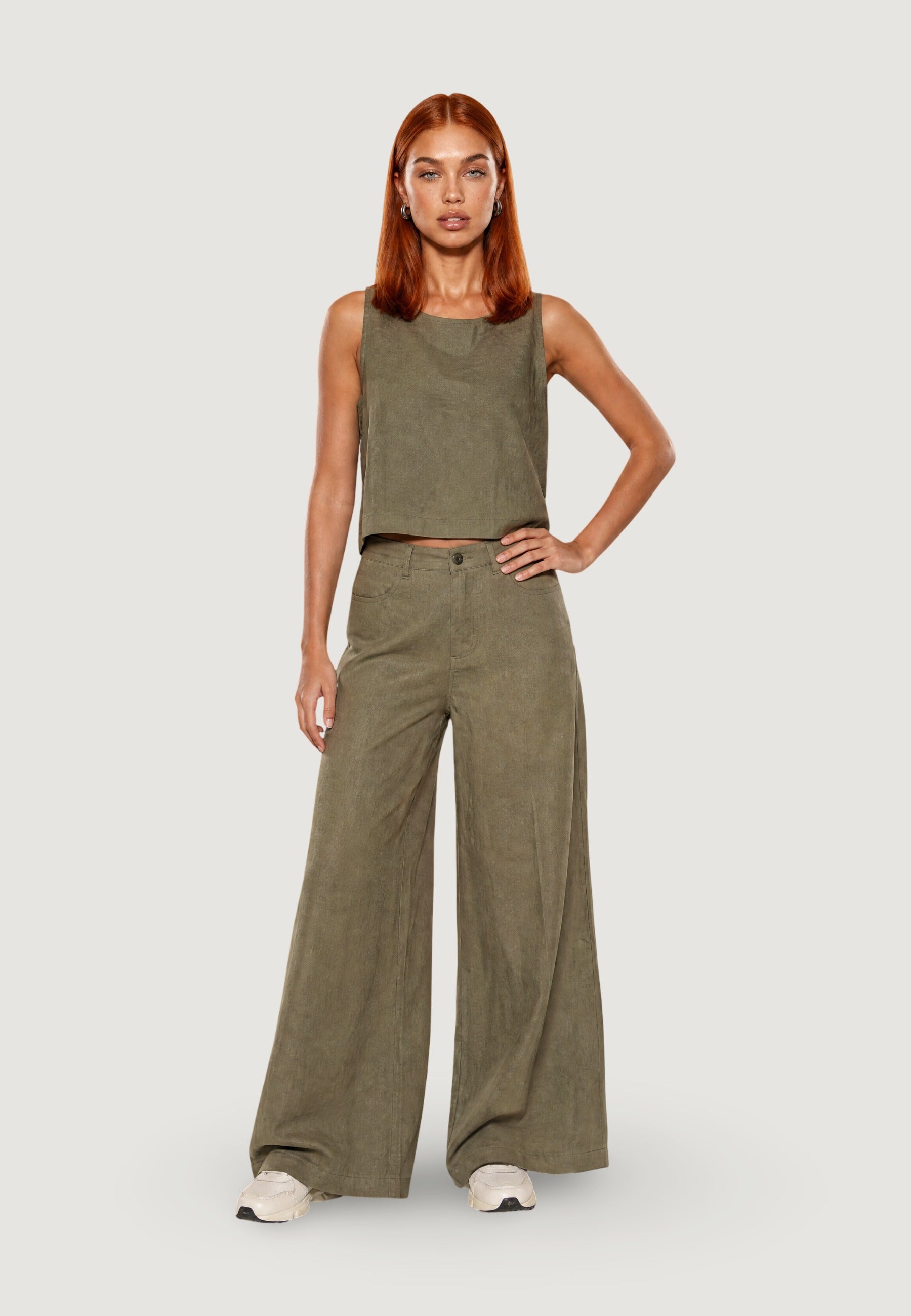 Pantaloni pantalone con zip lino viscosa 17500-3 Salvia