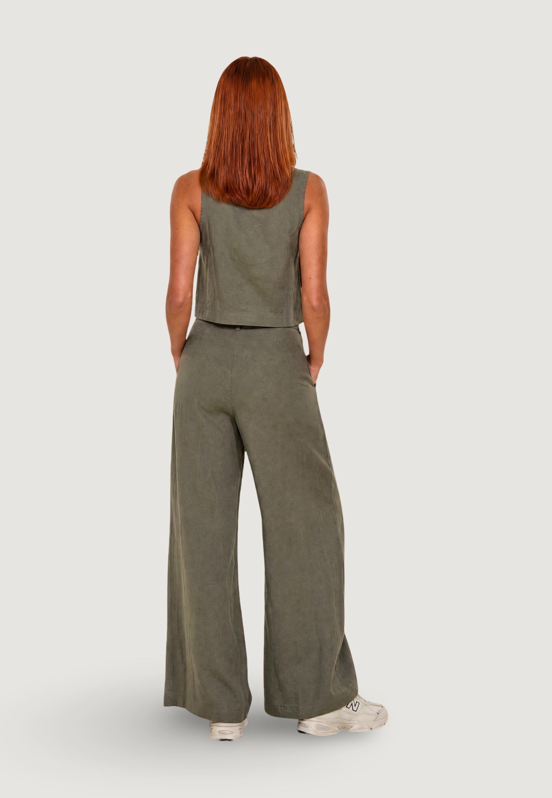 Pantaloni pantalone con zip lino viscosa 17500-3 Salvia