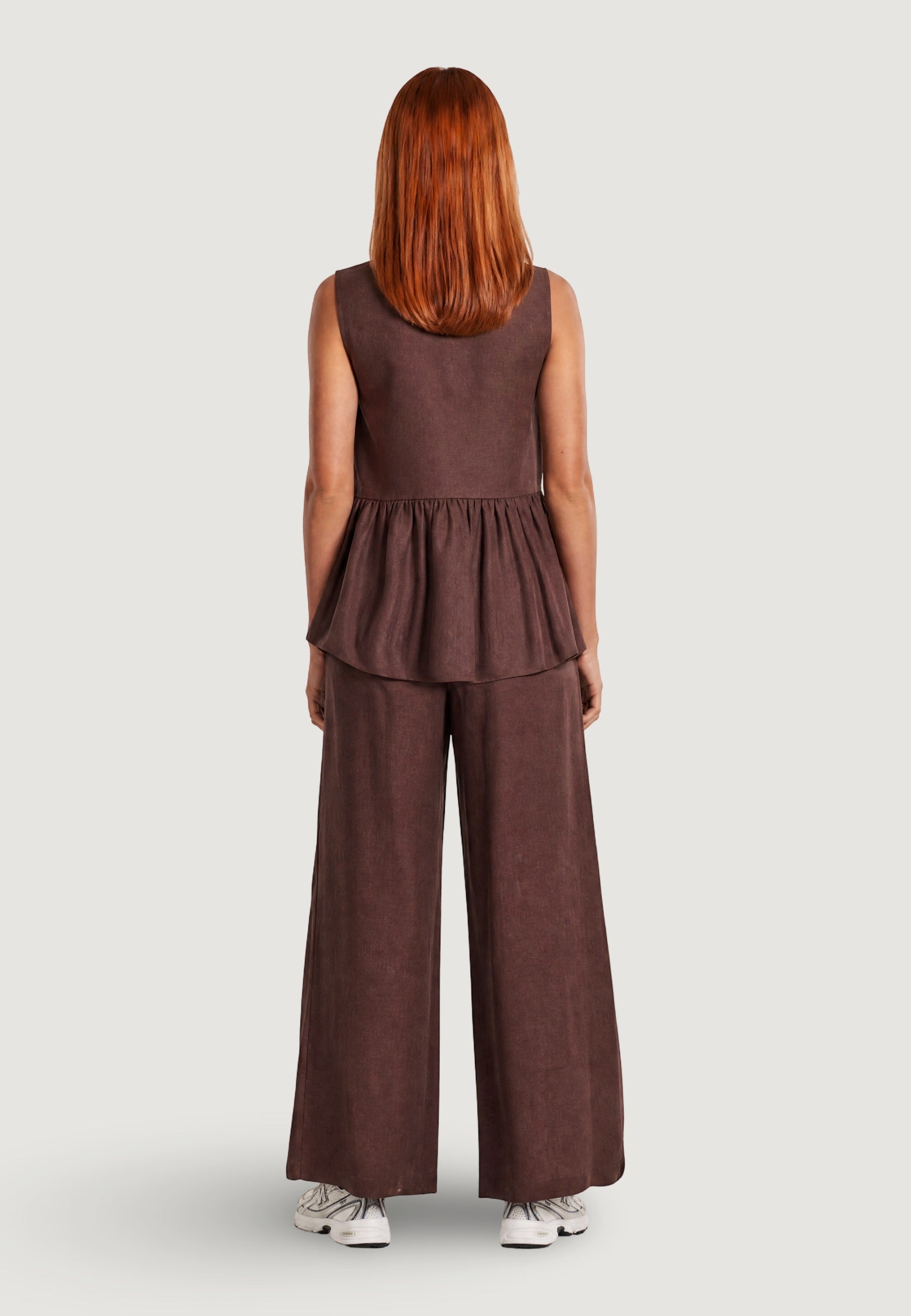 Gilet Elegante gilet con arriccio lino viscosa 17589-3 Moro