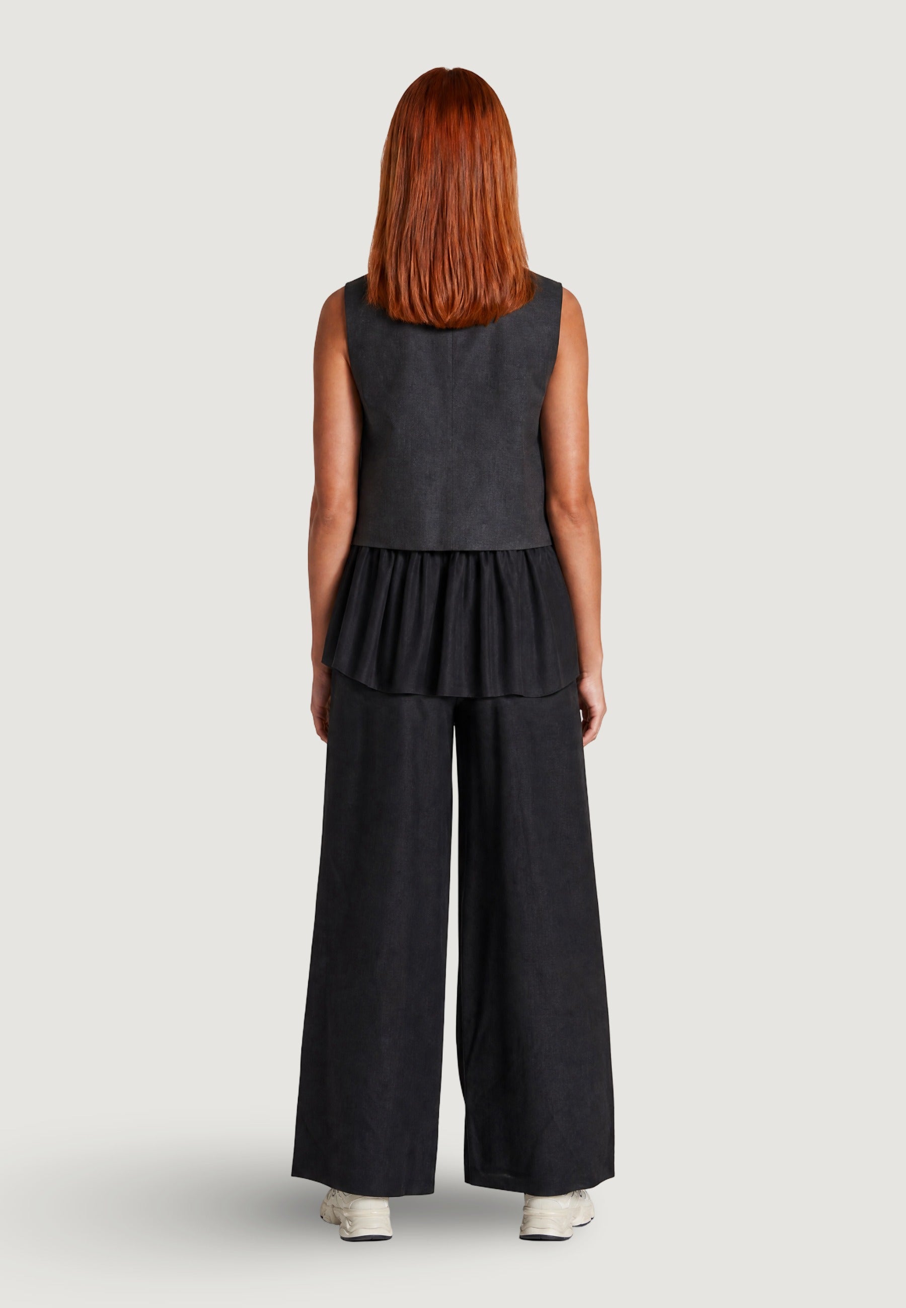 Gilet Elegante gilet con arriccio lino viscosa 17589-3 Nero