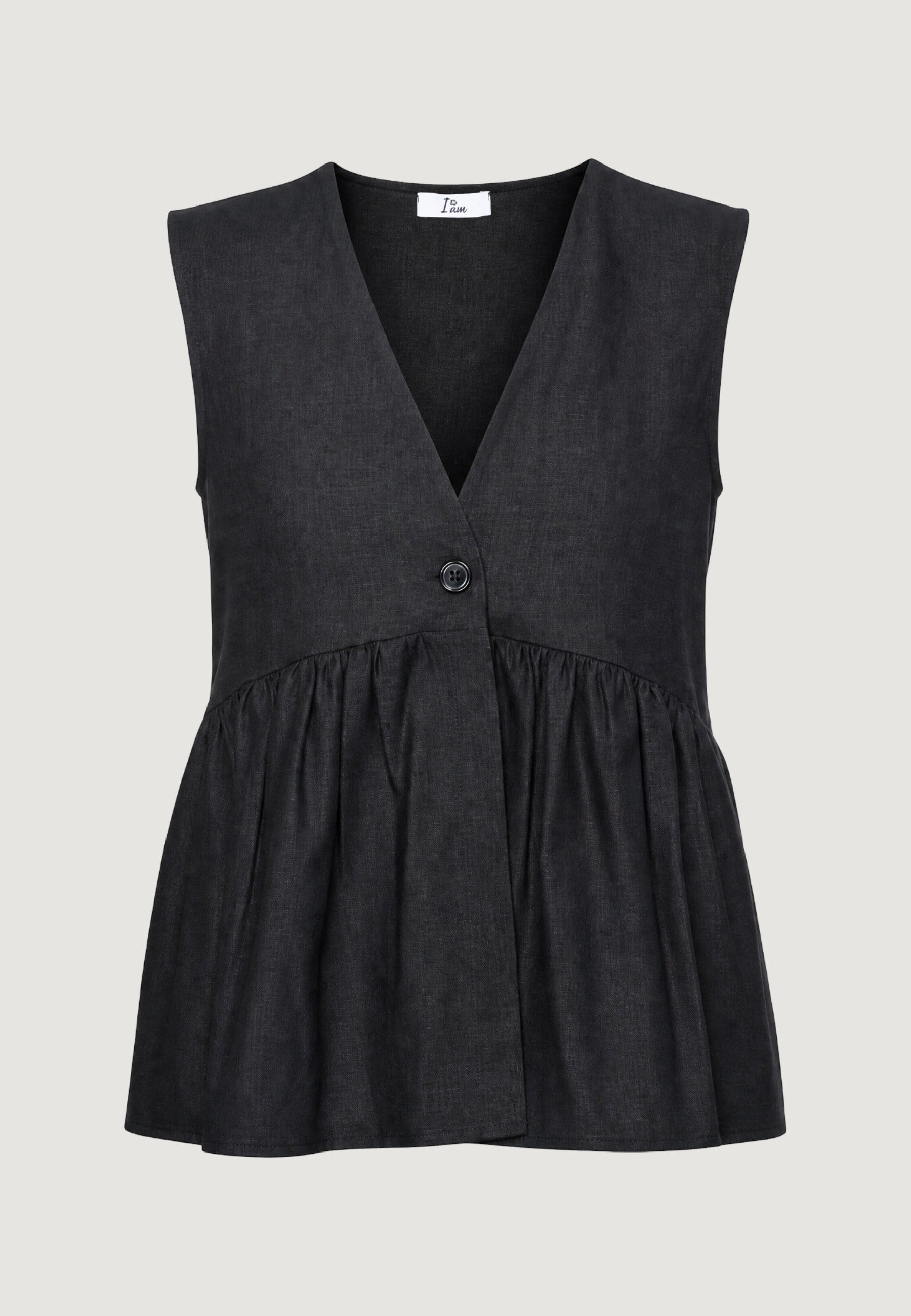 Gilet Elegante gilet con arriccio lino viscosa 17589-3 Nero