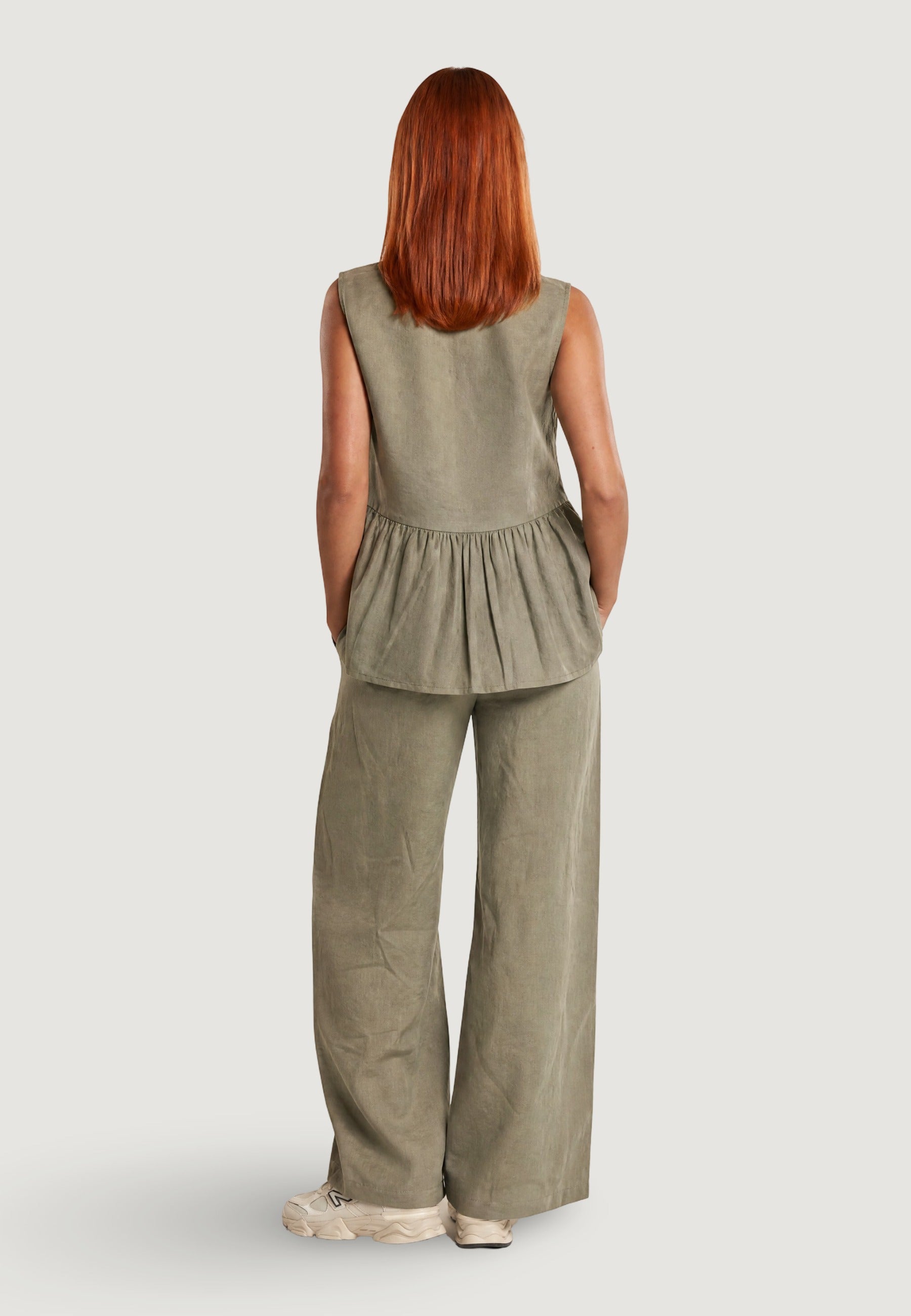 Gilet Elegante gilet con arriccio lino viscosa 17589-3 Salvia