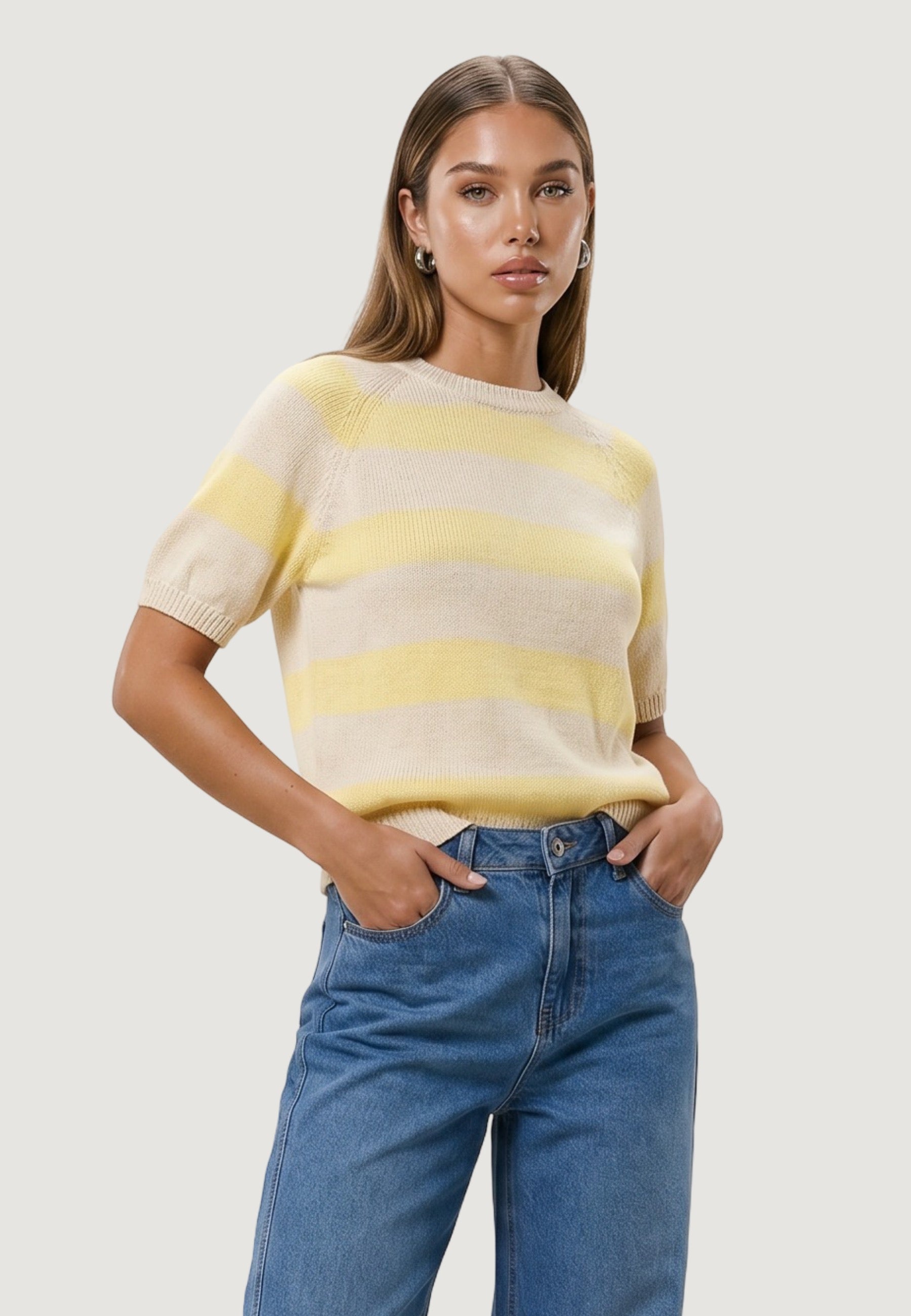Maglia maglia cotone m/c 1810-2 Giallo, Beige