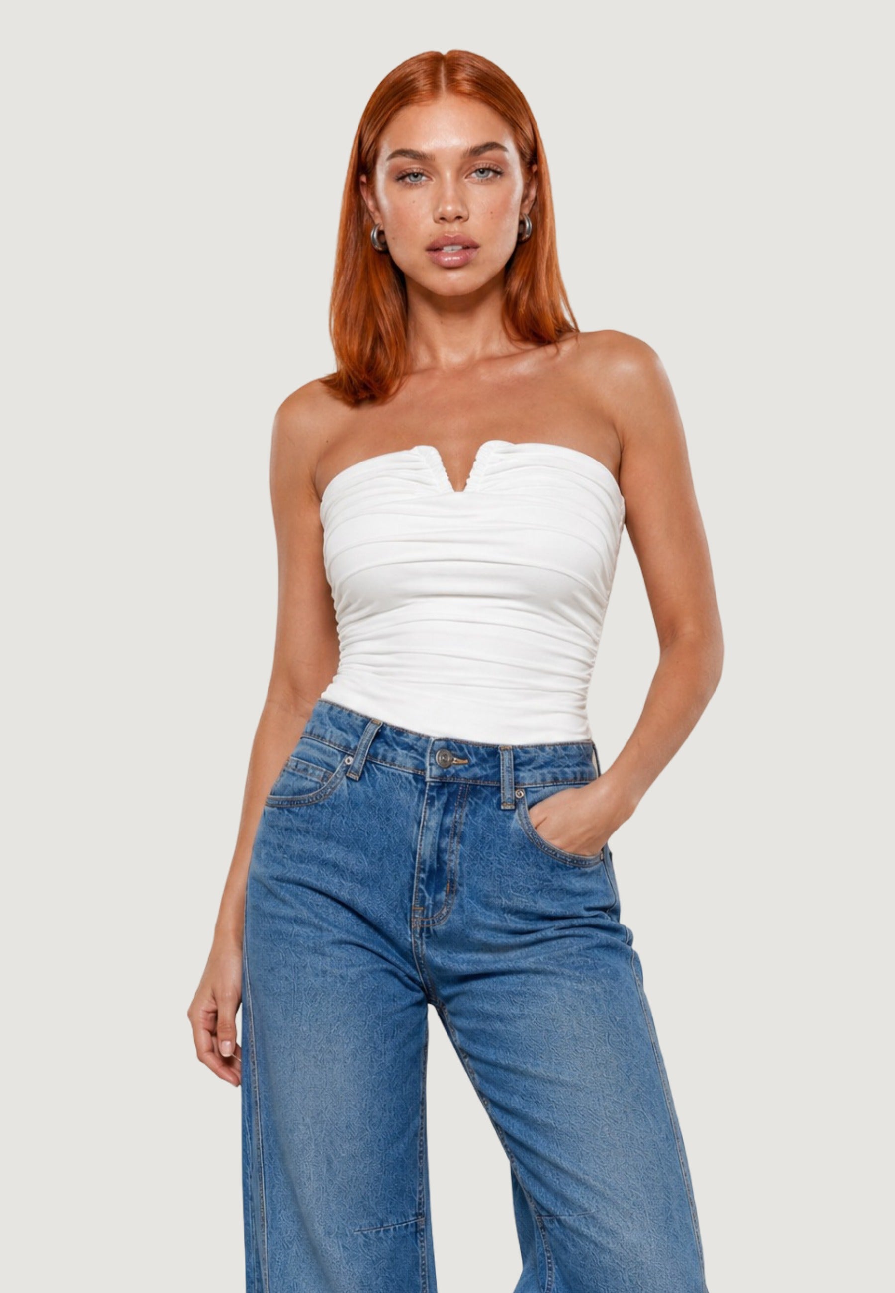 Top bustier con "v" metallo 1948-3 Bianco