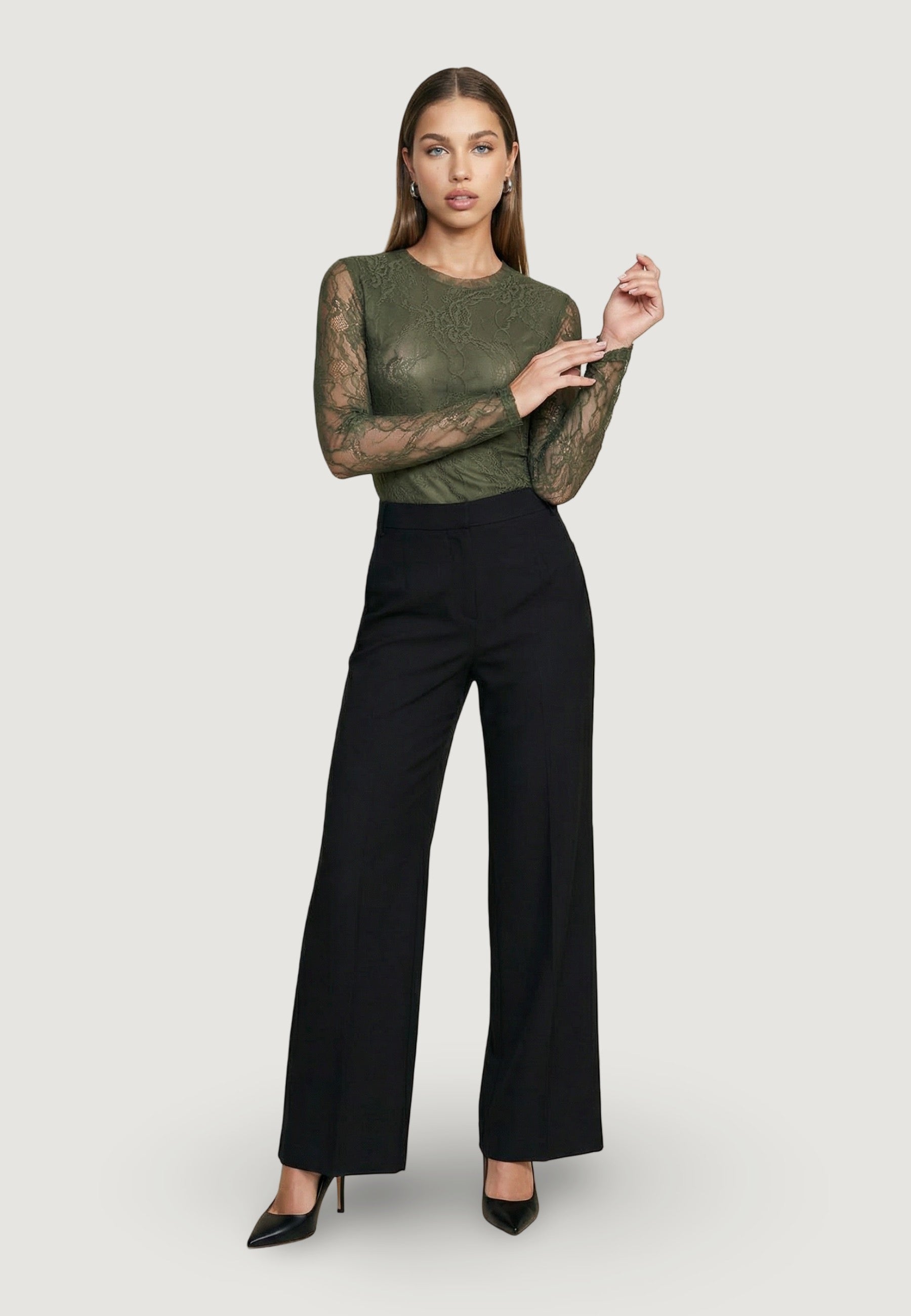Maglia top pizzo foderato 24327/ML Militare