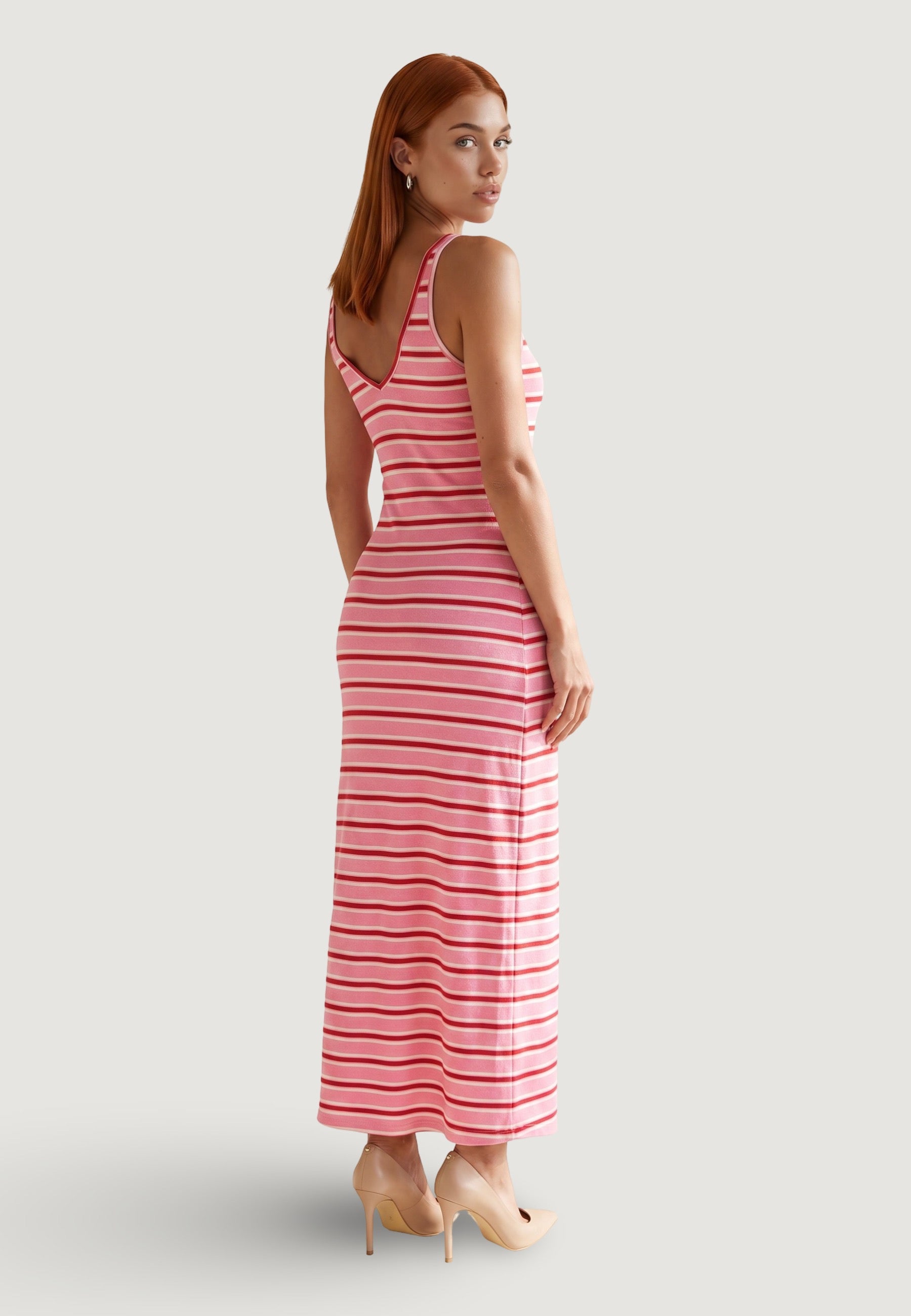 Abito abito riga jersey 25260-2 Rosa, Rosso