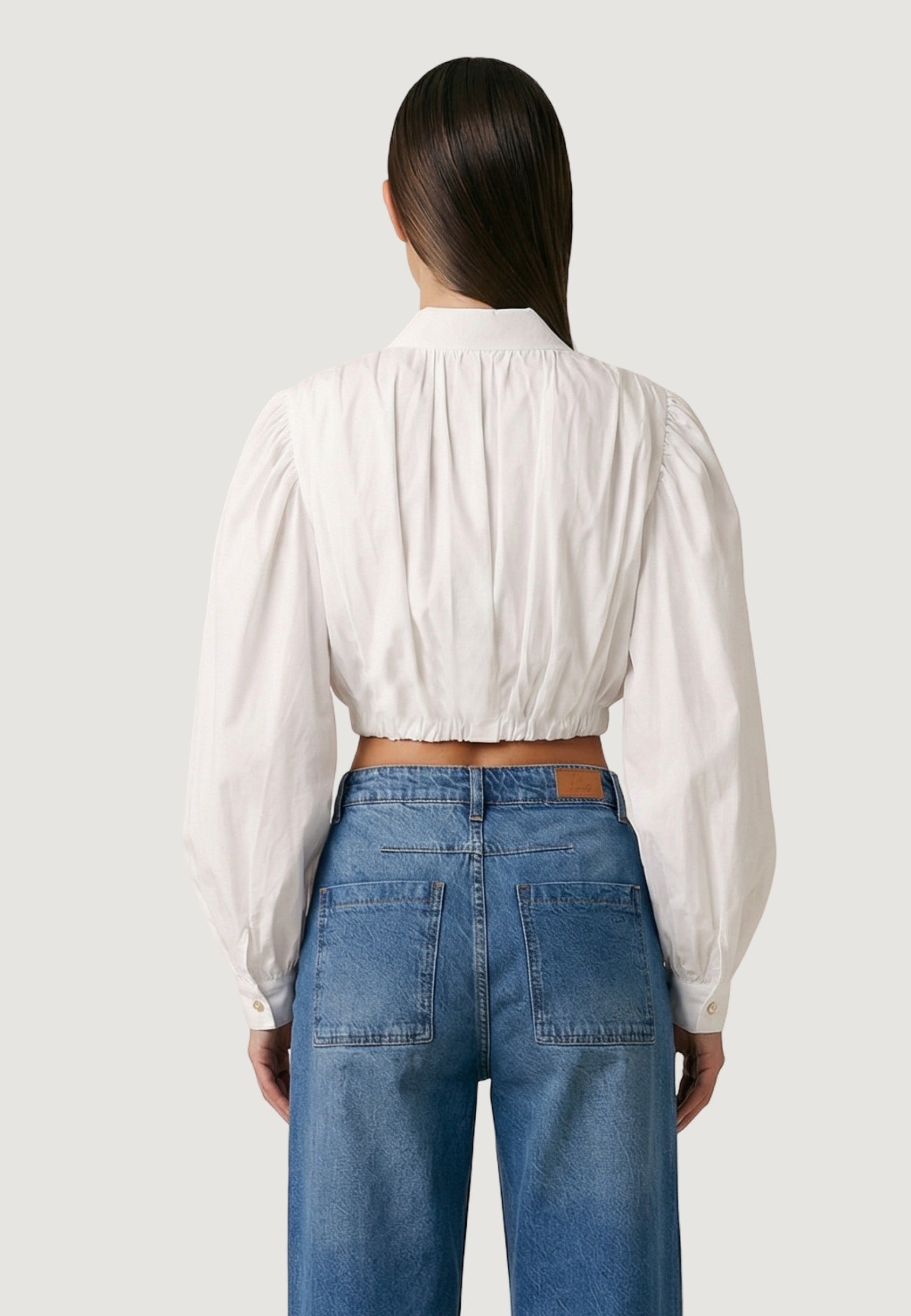 Camicia a Maniche Lunghe camicia palloncino popeline cotone 25543 Bianco