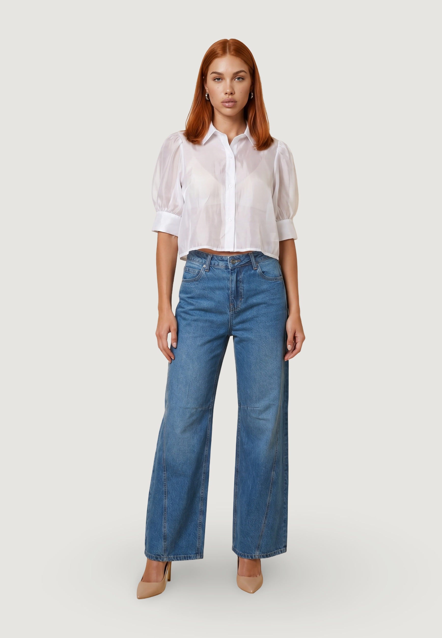 Camicia a Maniche Lunghe camicia tencel voile 25621-2 Bianco