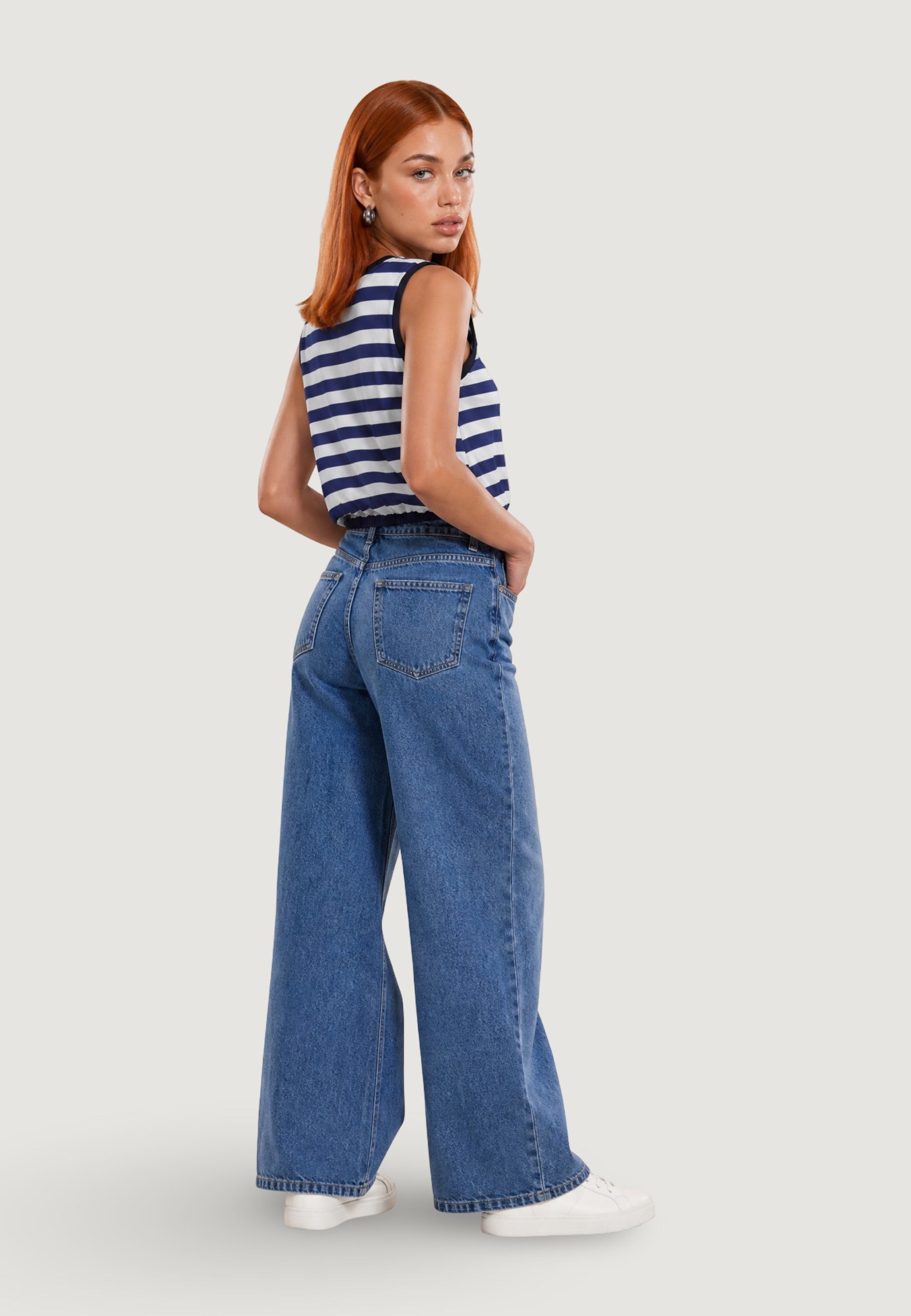 Top t-shirt palloncino 26038-2 Celeste, navy