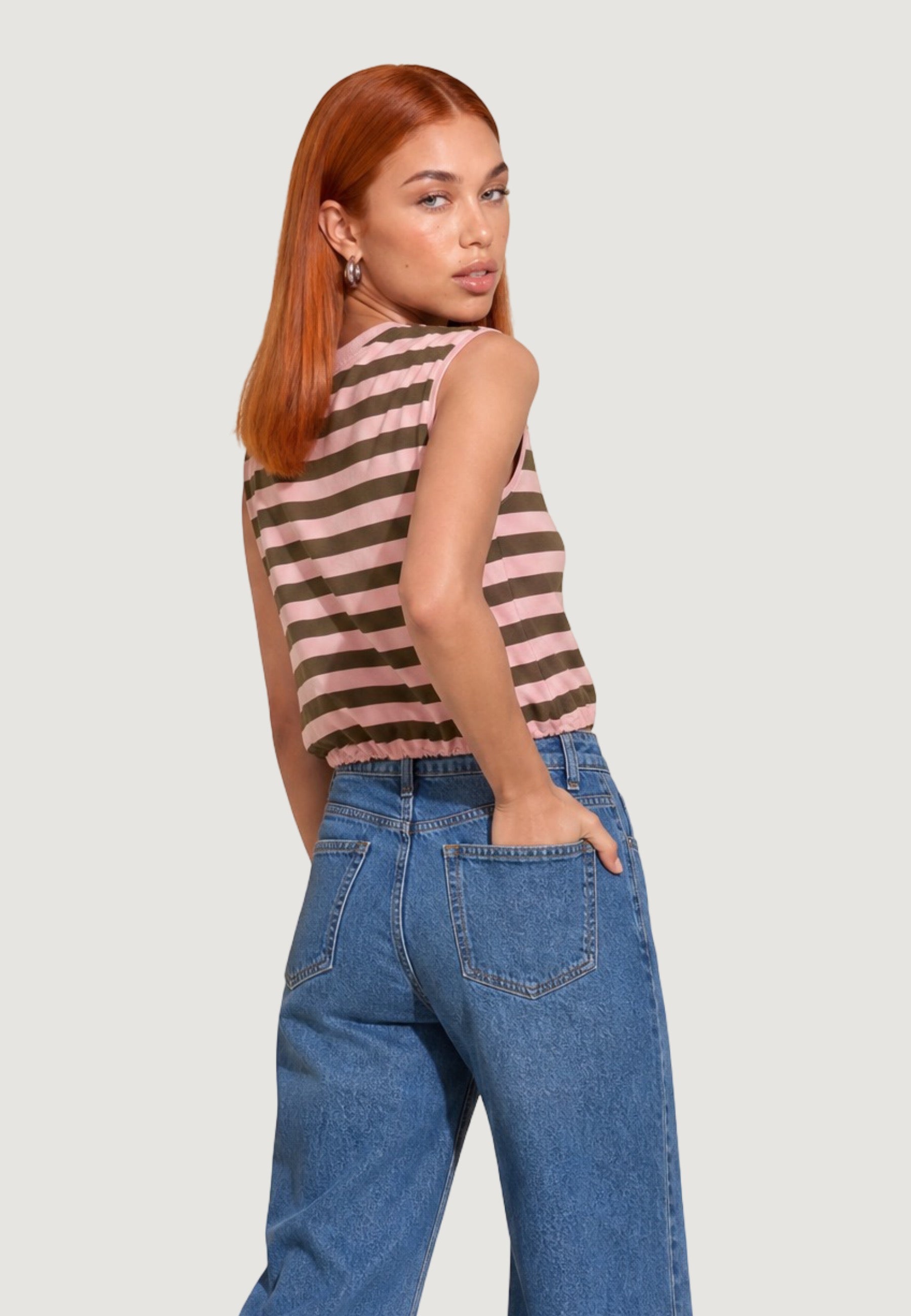 Top t-shirt palloncino 26038-2 Oliva, Rosa