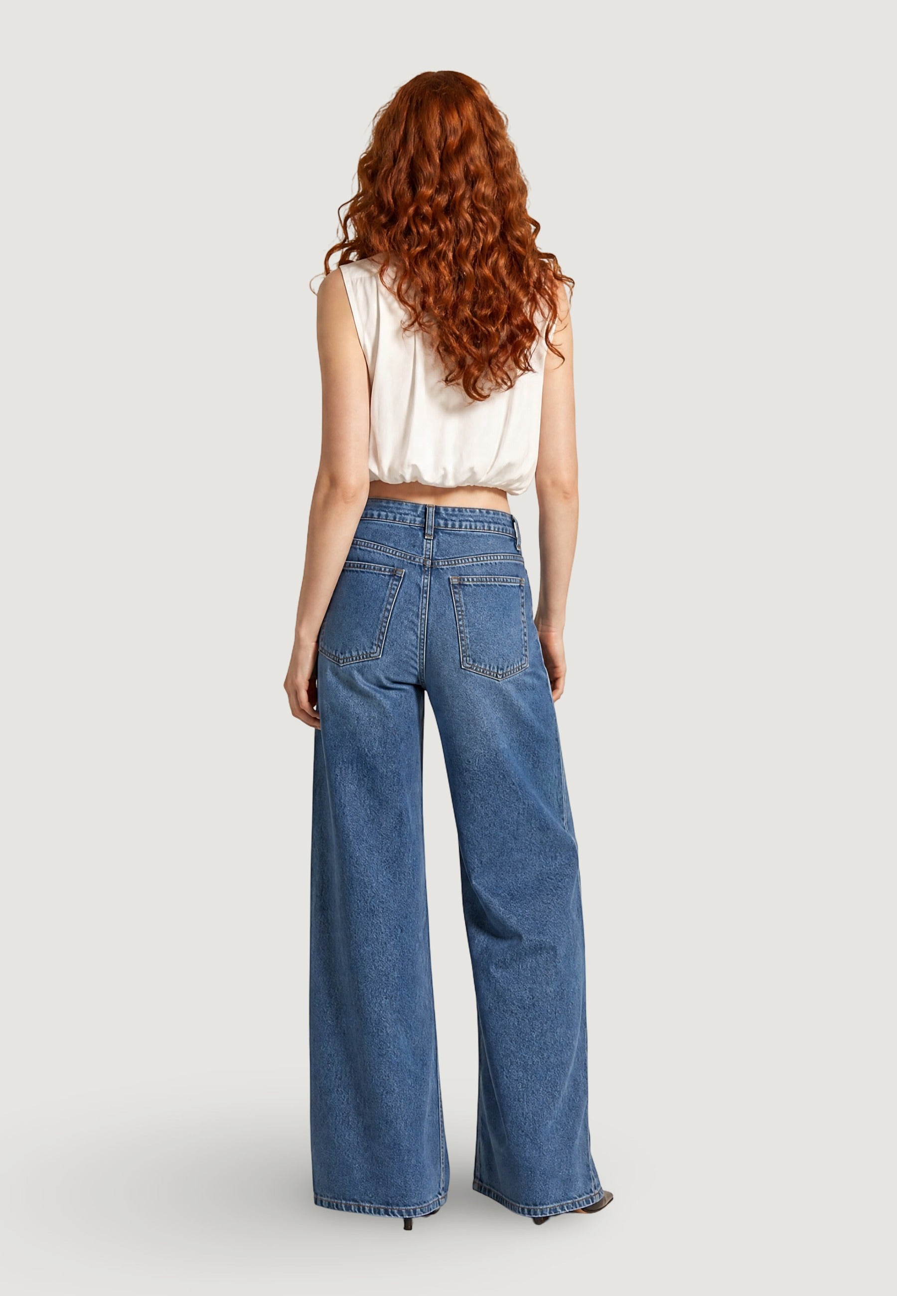 Top camicia crop tencel viole 26104-2 Bianco