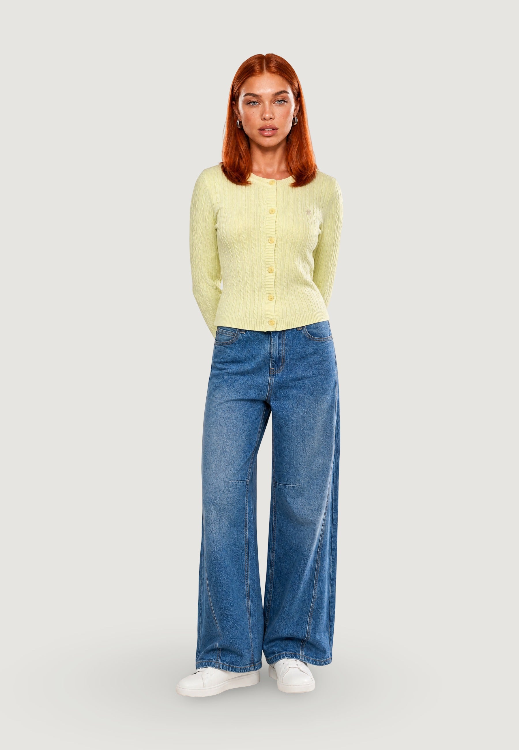 Cardigan cardigan trecce + ricamo fiore 26235 Giallo