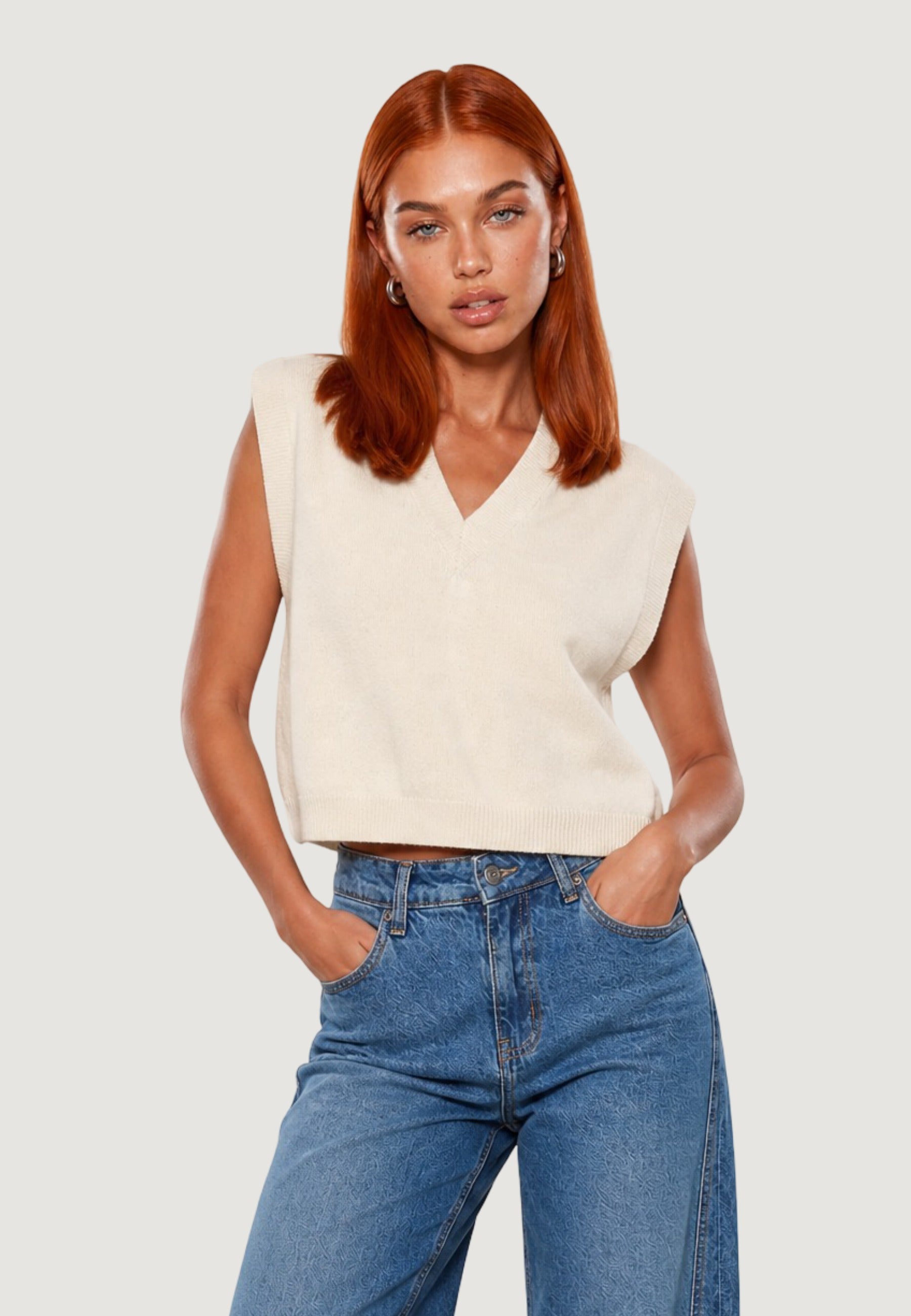 Top gilet scollo v 26236 Panna