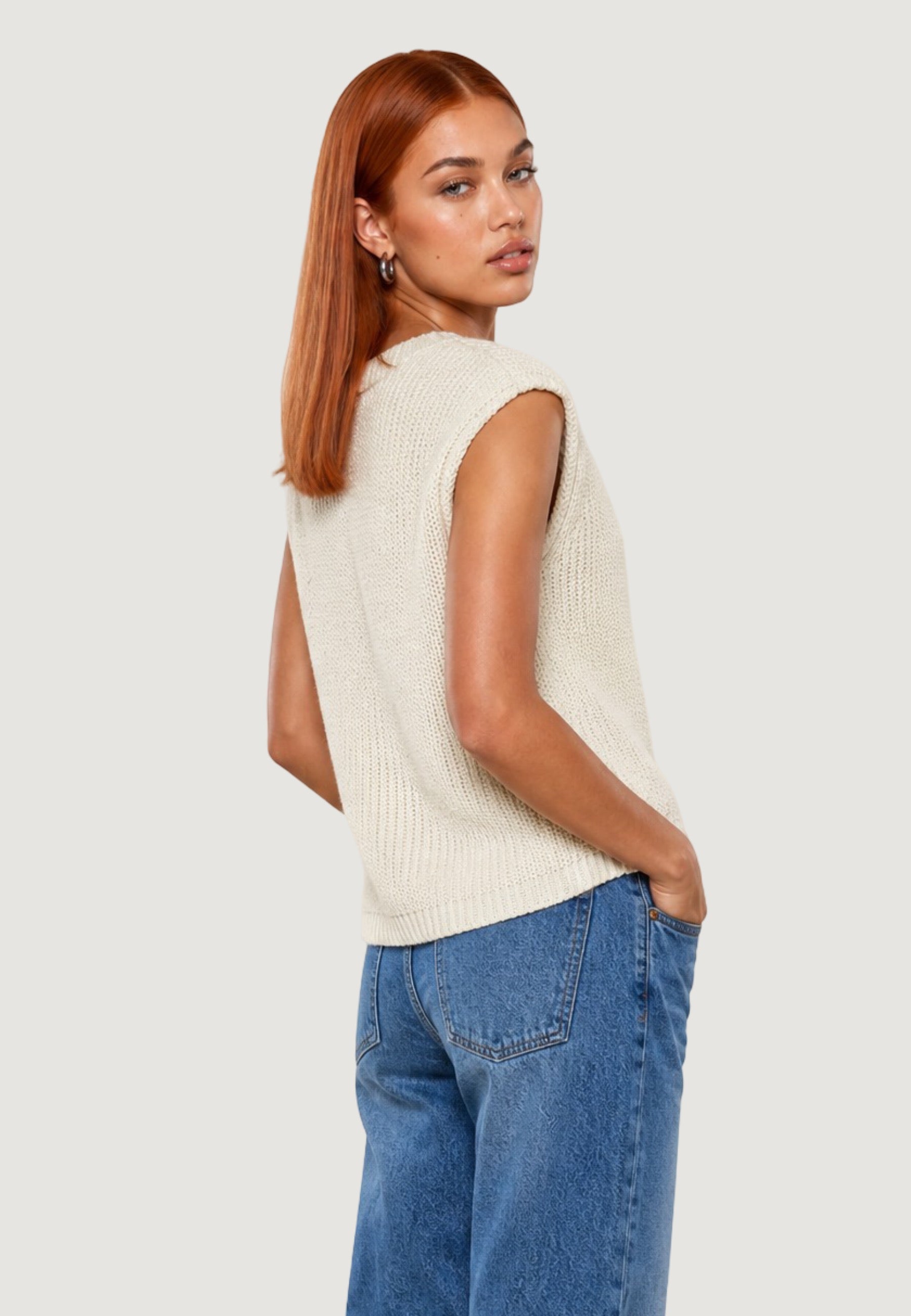 Cardigan pull s/maniche 26239 Panna