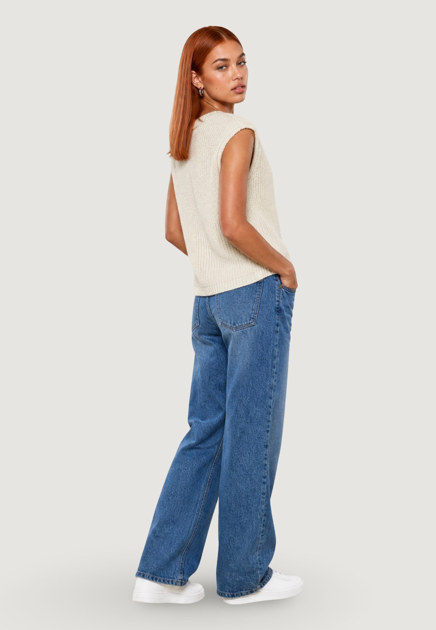 Cardigan pull s/maniche 26239 Panna