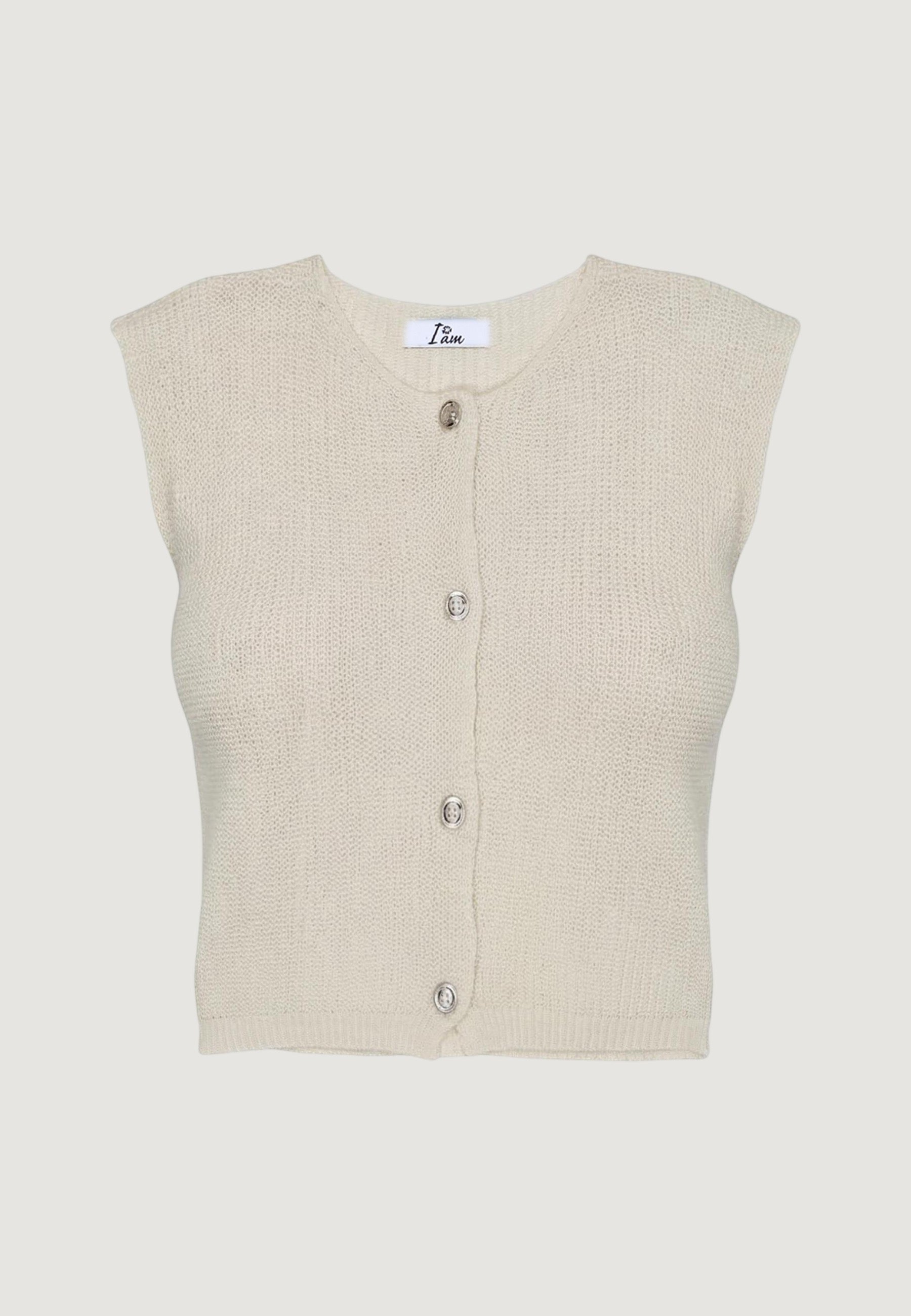 Cardigan pull s/maniche 26239 Panna