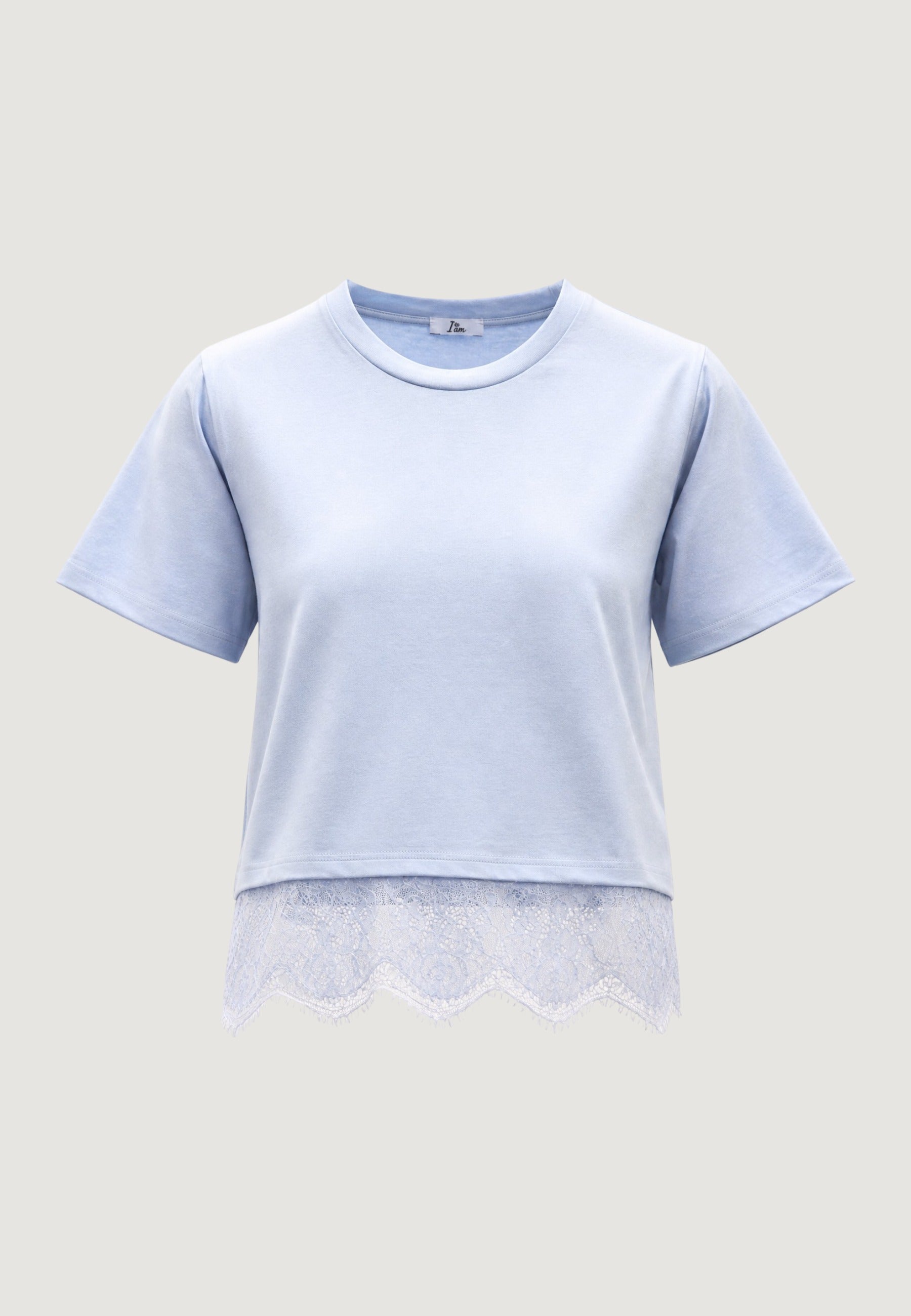 T-shirt a Maniche Corte t-shirt con balza pizzo 26511-3 Celeste