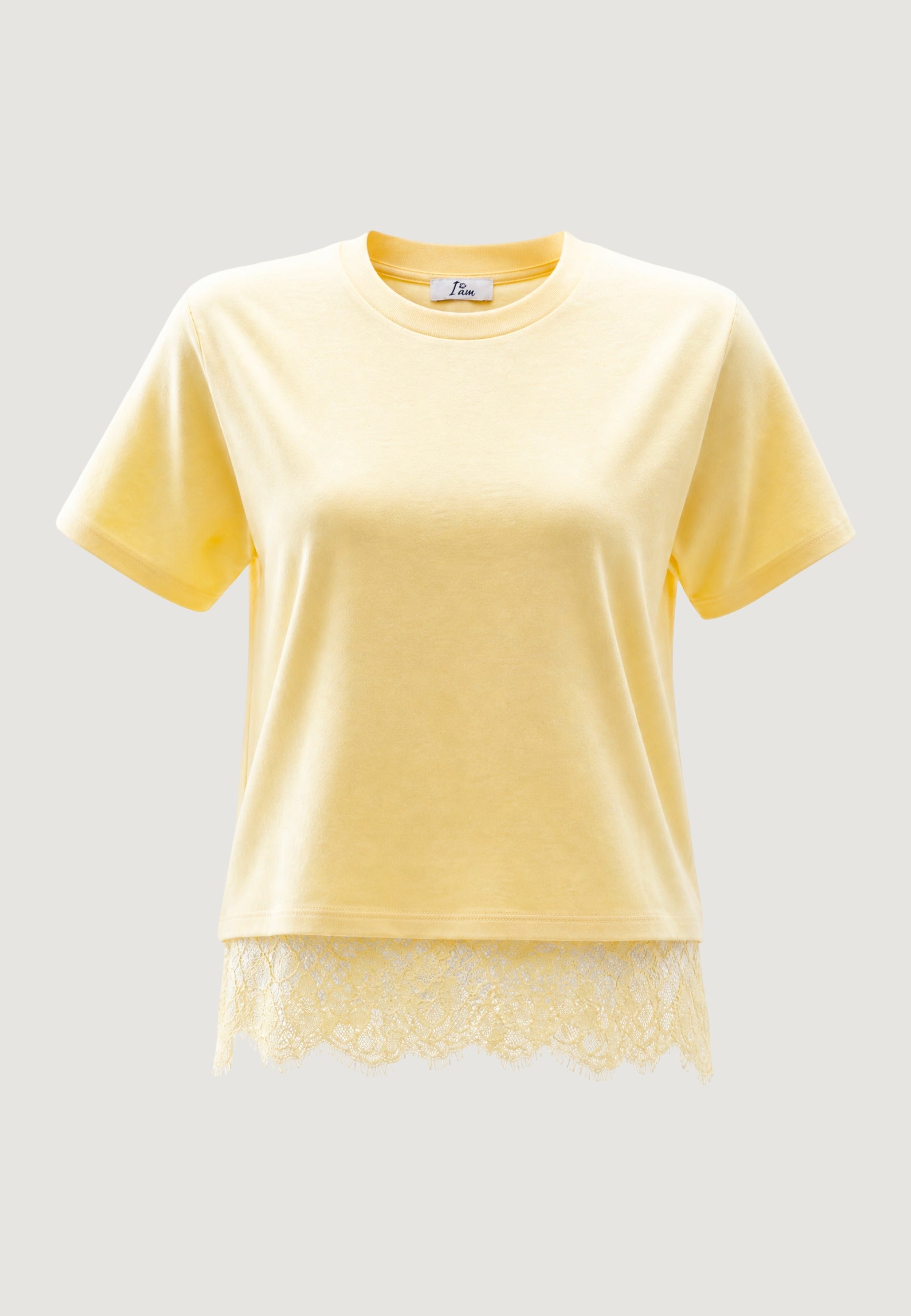 T-shirt a Maniche Corte t-shirt con balza pizzo 26511-3 Giallino
