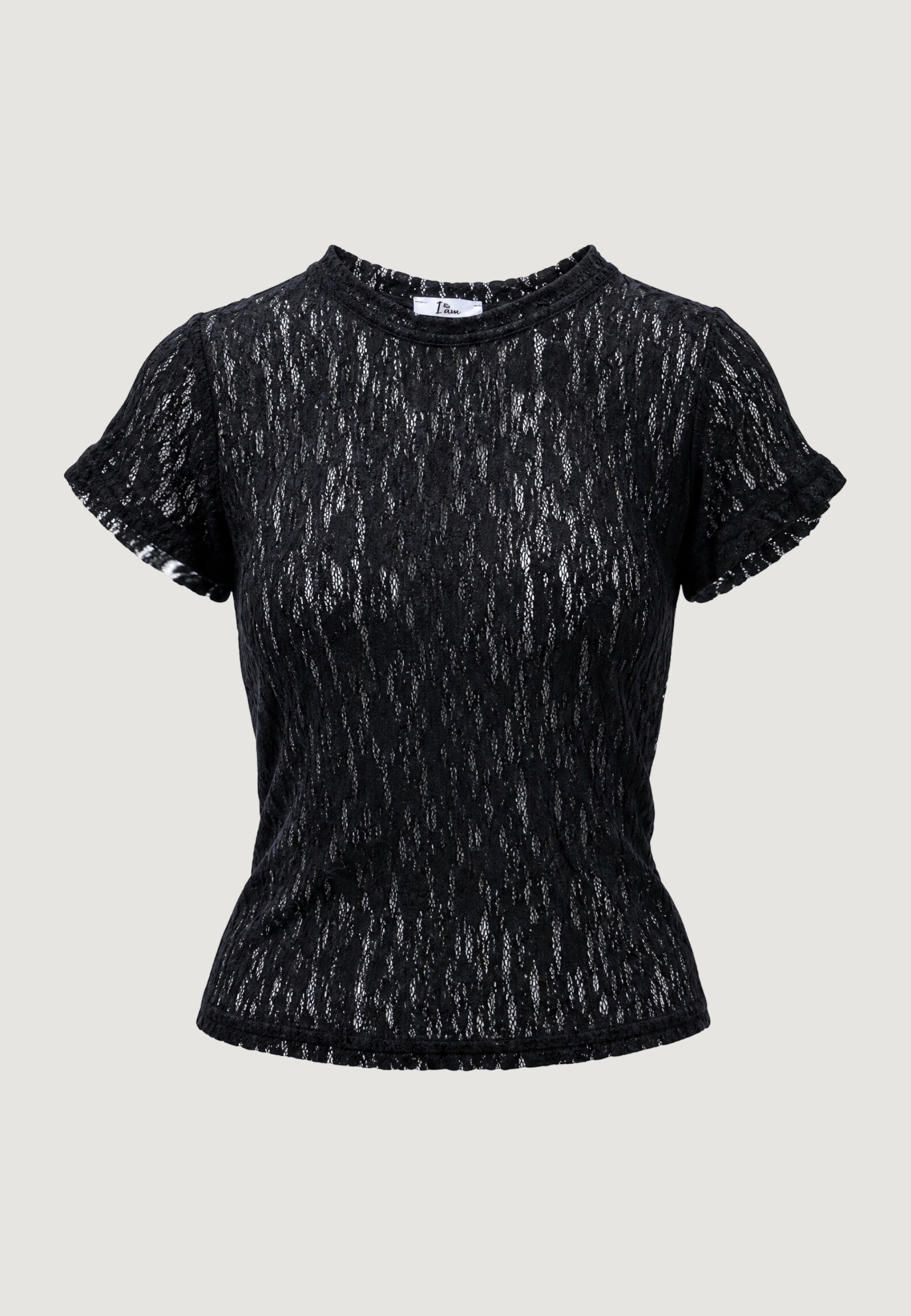 T-shirt a Maniche Corte top in pizzo 26559-3 Nero