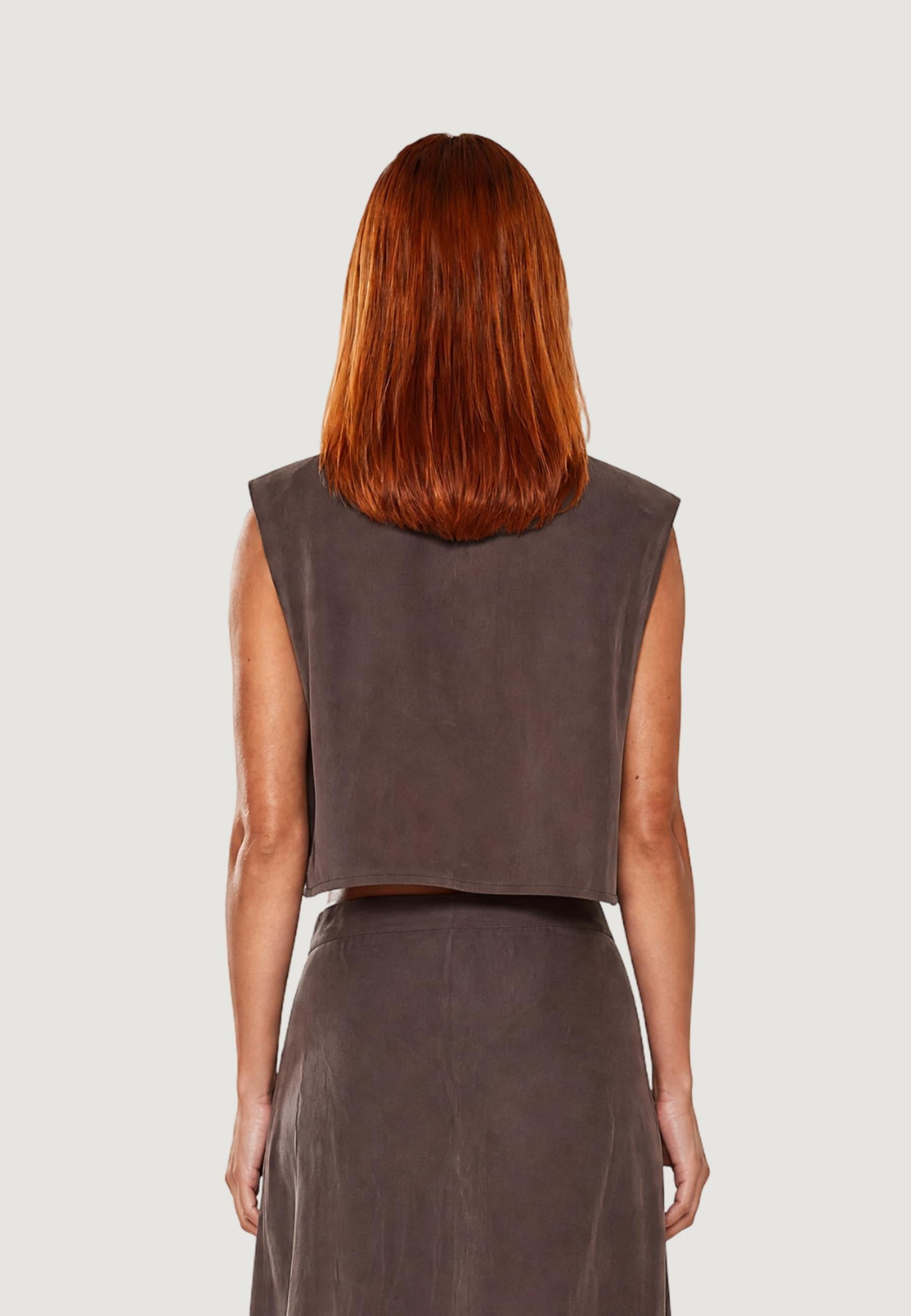 Camicia a Maniche Corte camicia crop tencel 30902-2 Caffè