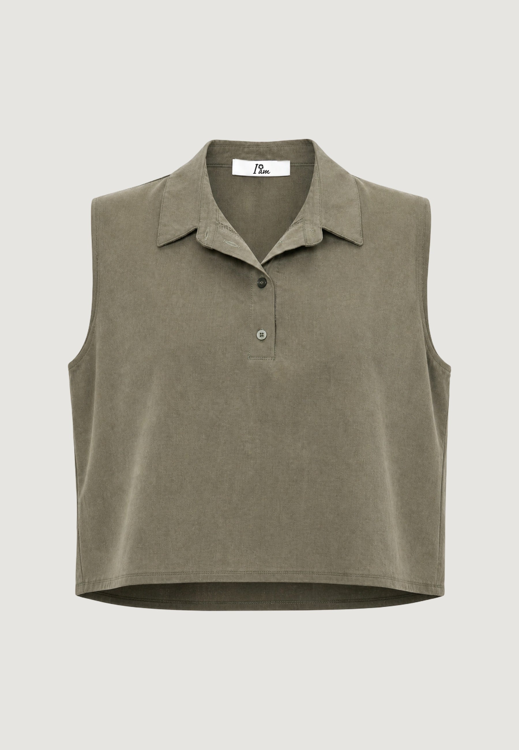 Camicia a Maniche Corte camicia crop tencel 30902-2 Militare