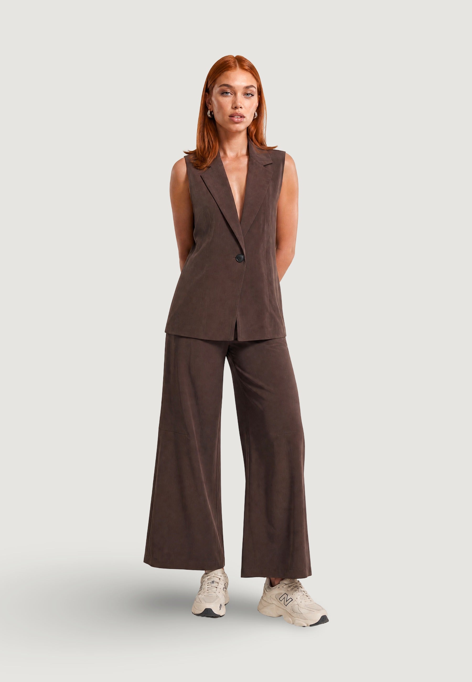 Gilet Elegante gilet tencel 30912-2 Caffè