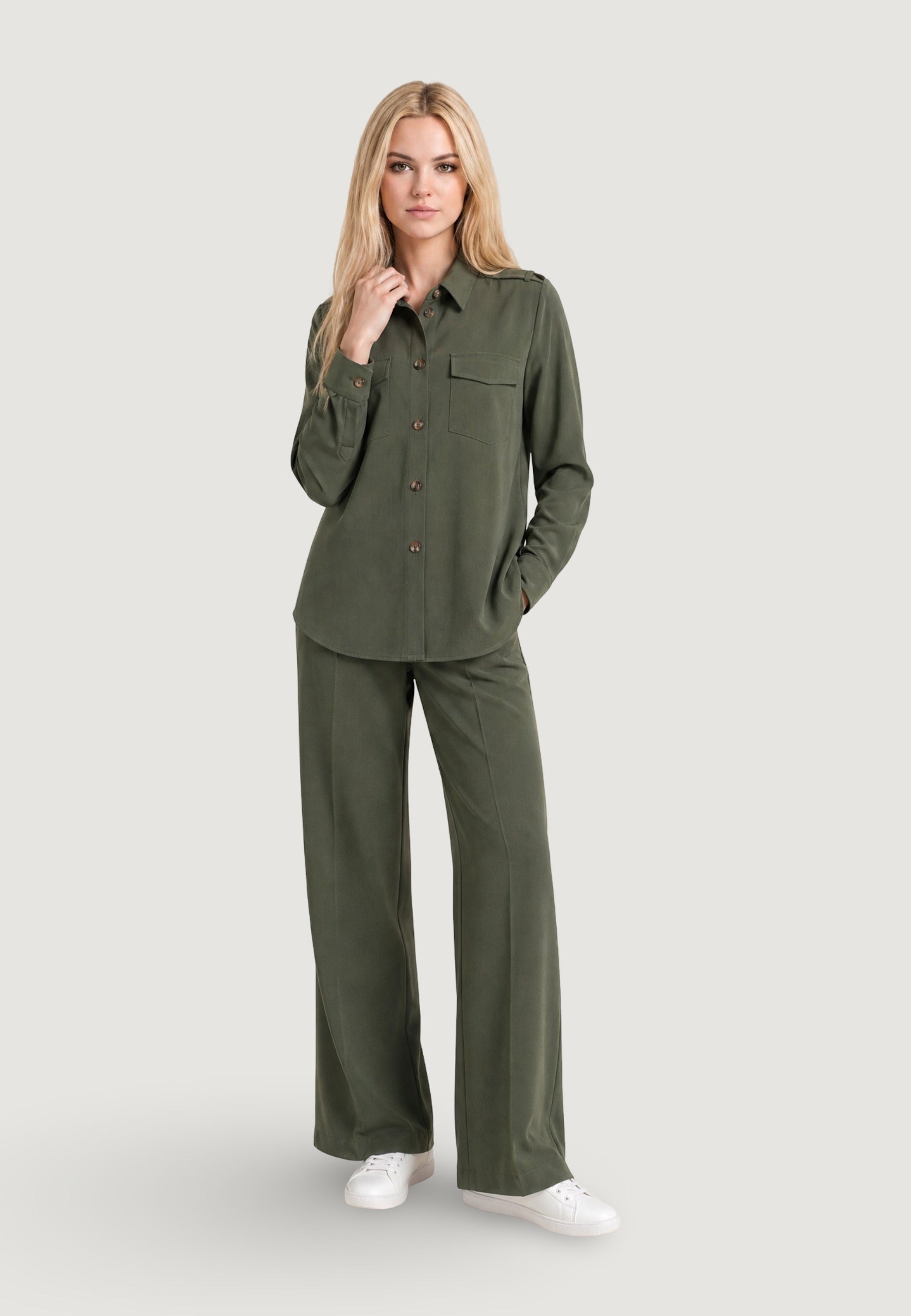 Camicia Overshirt overshirt tasche fluido 33067 Militare