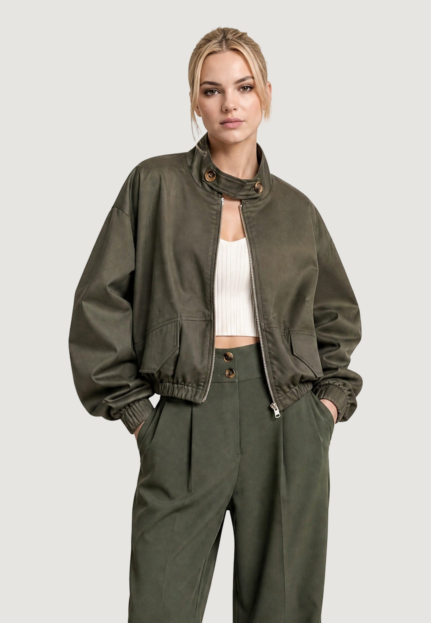 Giubbotto Bomber bomber con tasche 41768 Militare