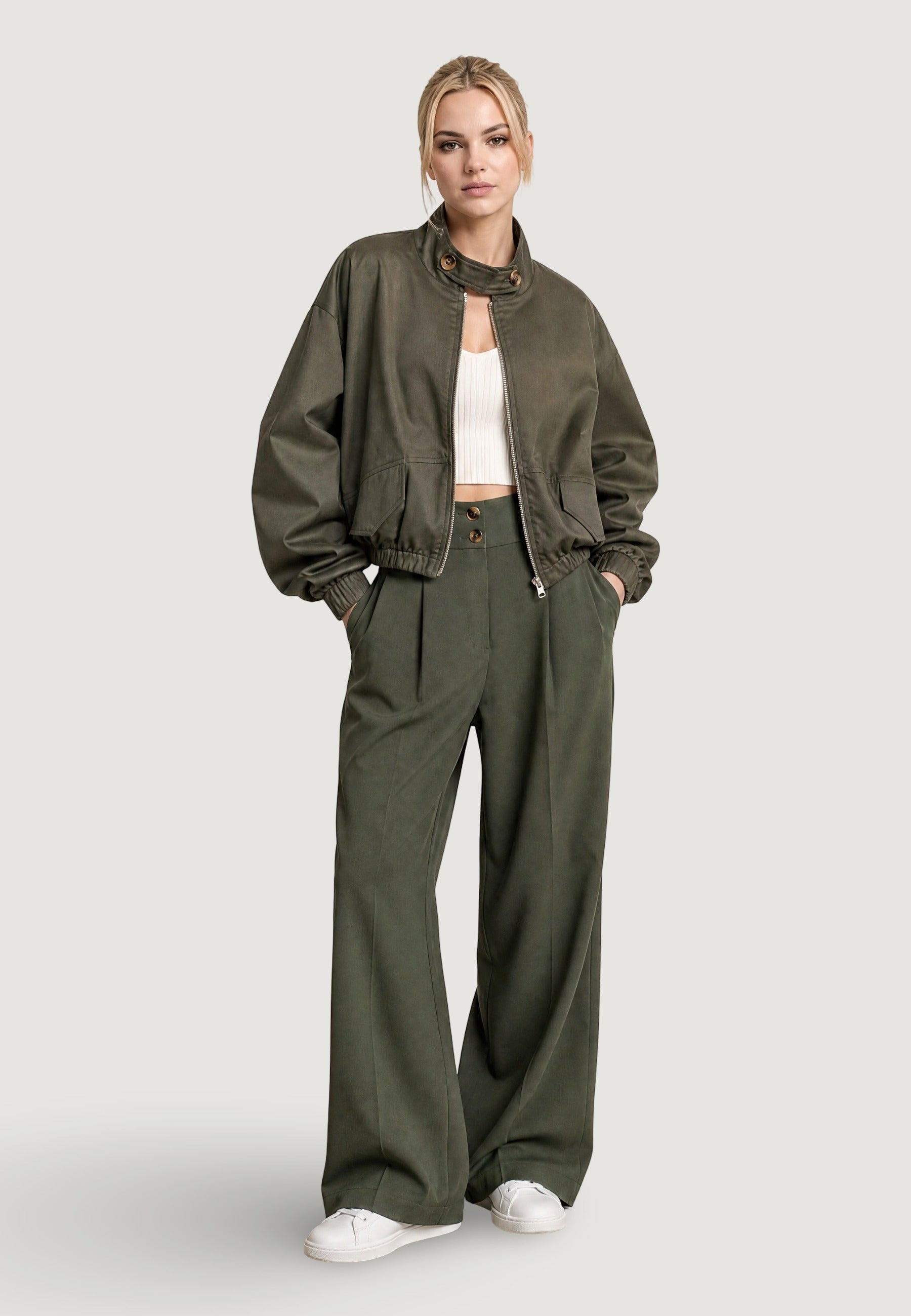 Giubbotto Bomber bomber con tasche 41768 Militare
