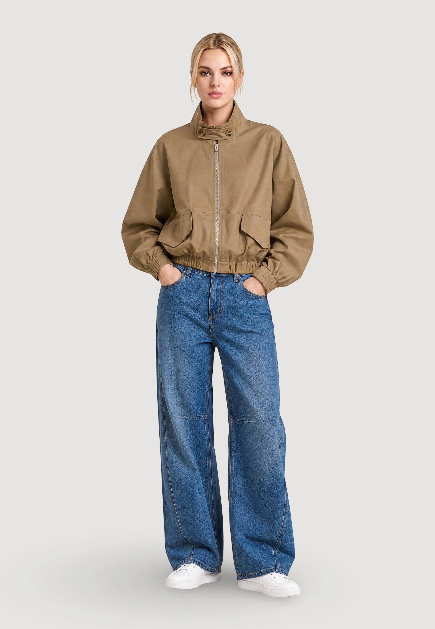 Giubbotto Bomber bomber con tasche 41768 Sabbia