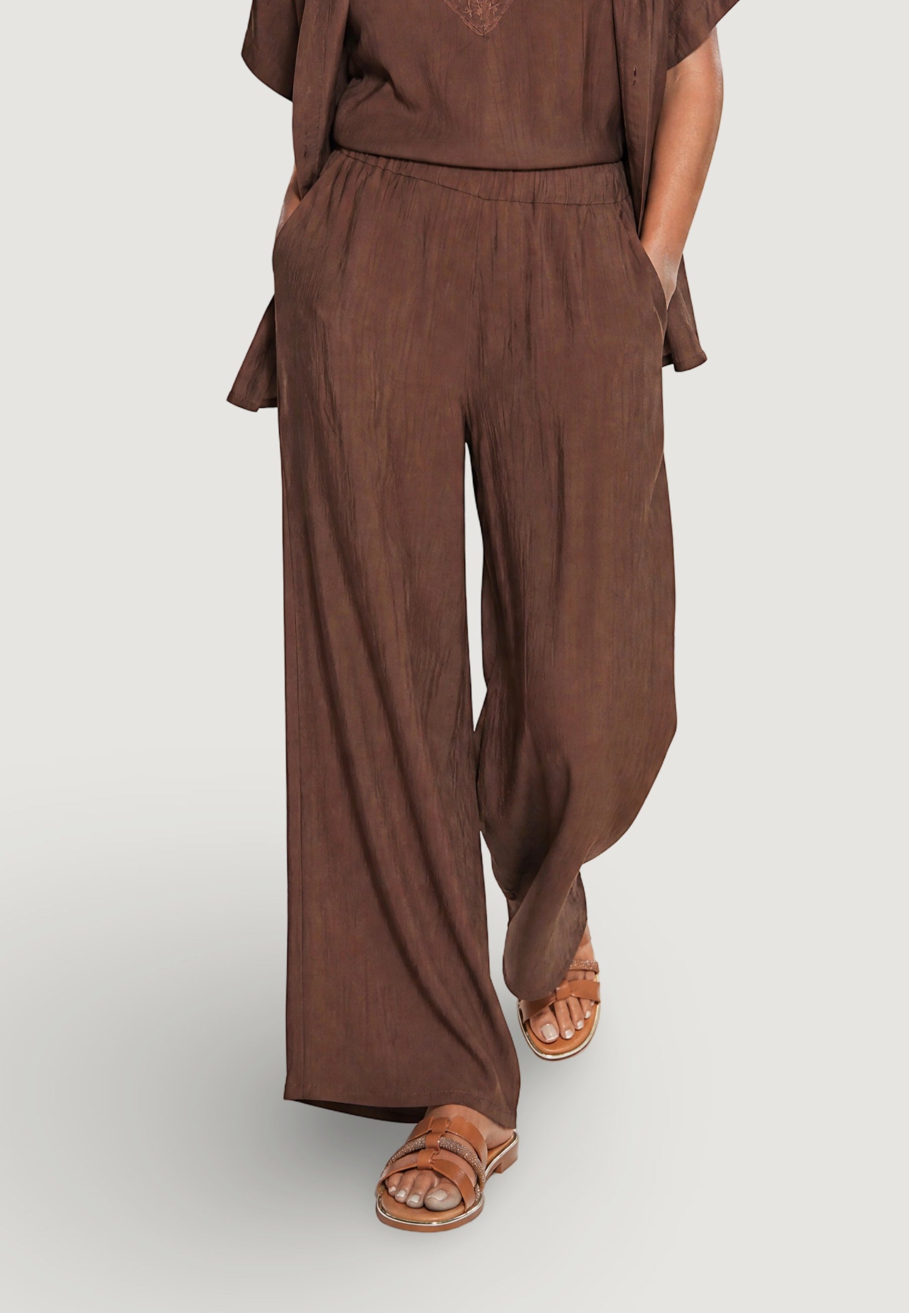 Pantaloni pantalone crinkle 56070-3 Cioccolato