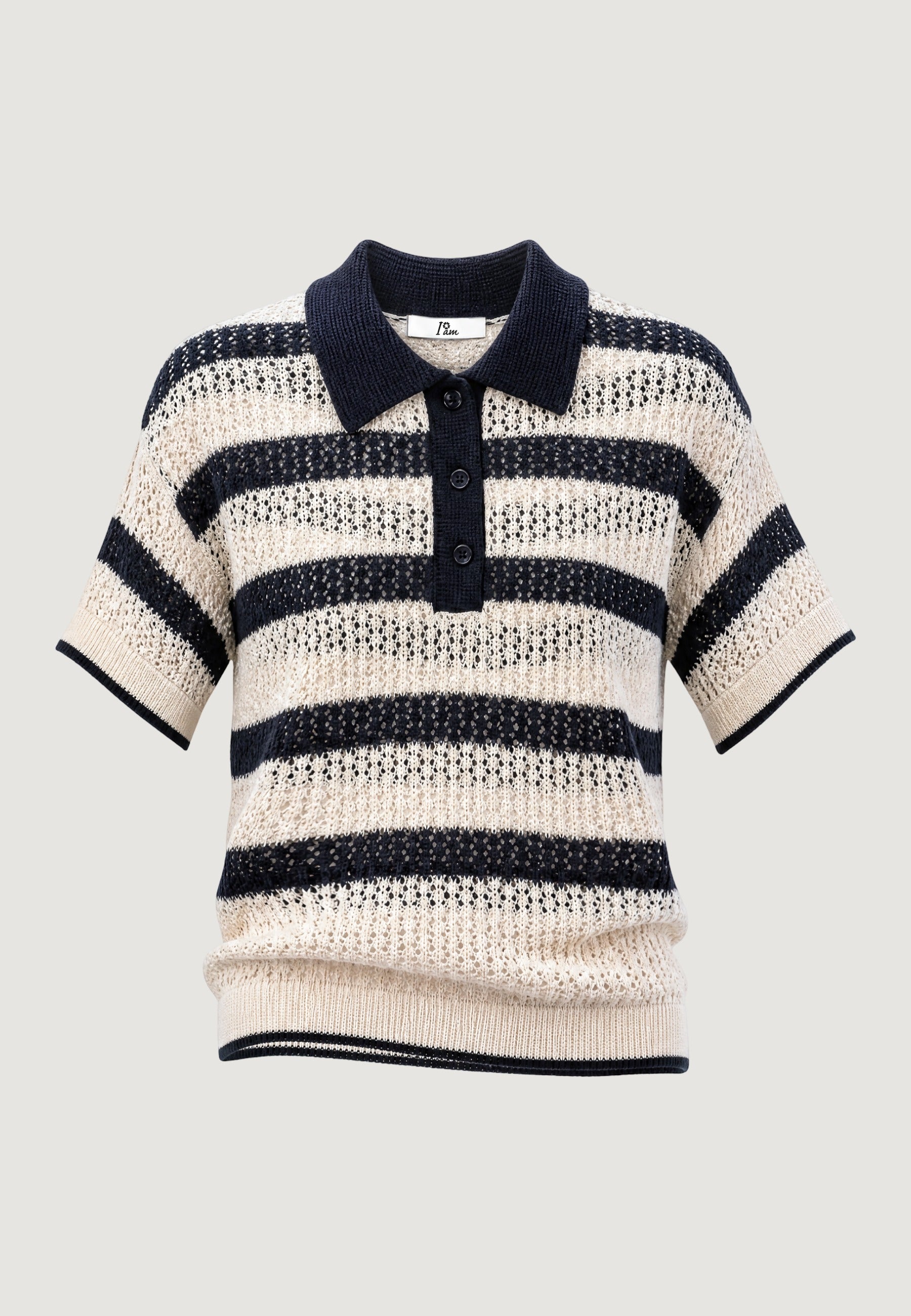Polo Jersey polo riga crochet 6090-2 Panna, Navy