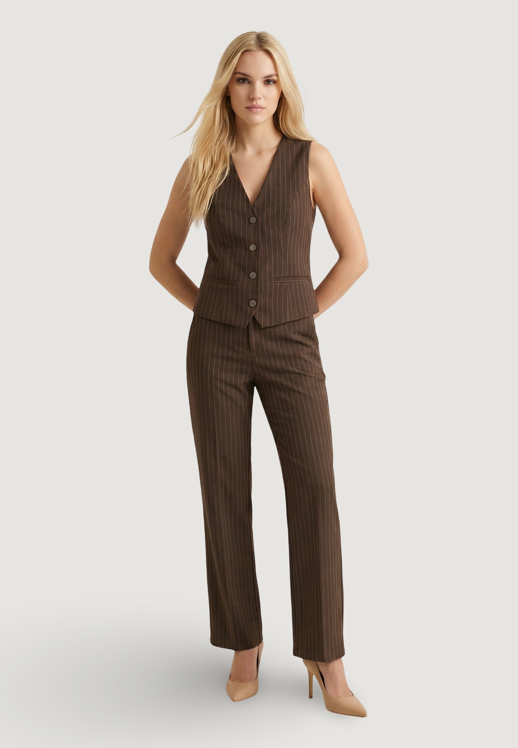 Gilet Elegante gilet gessato lurex 95105 Cacao