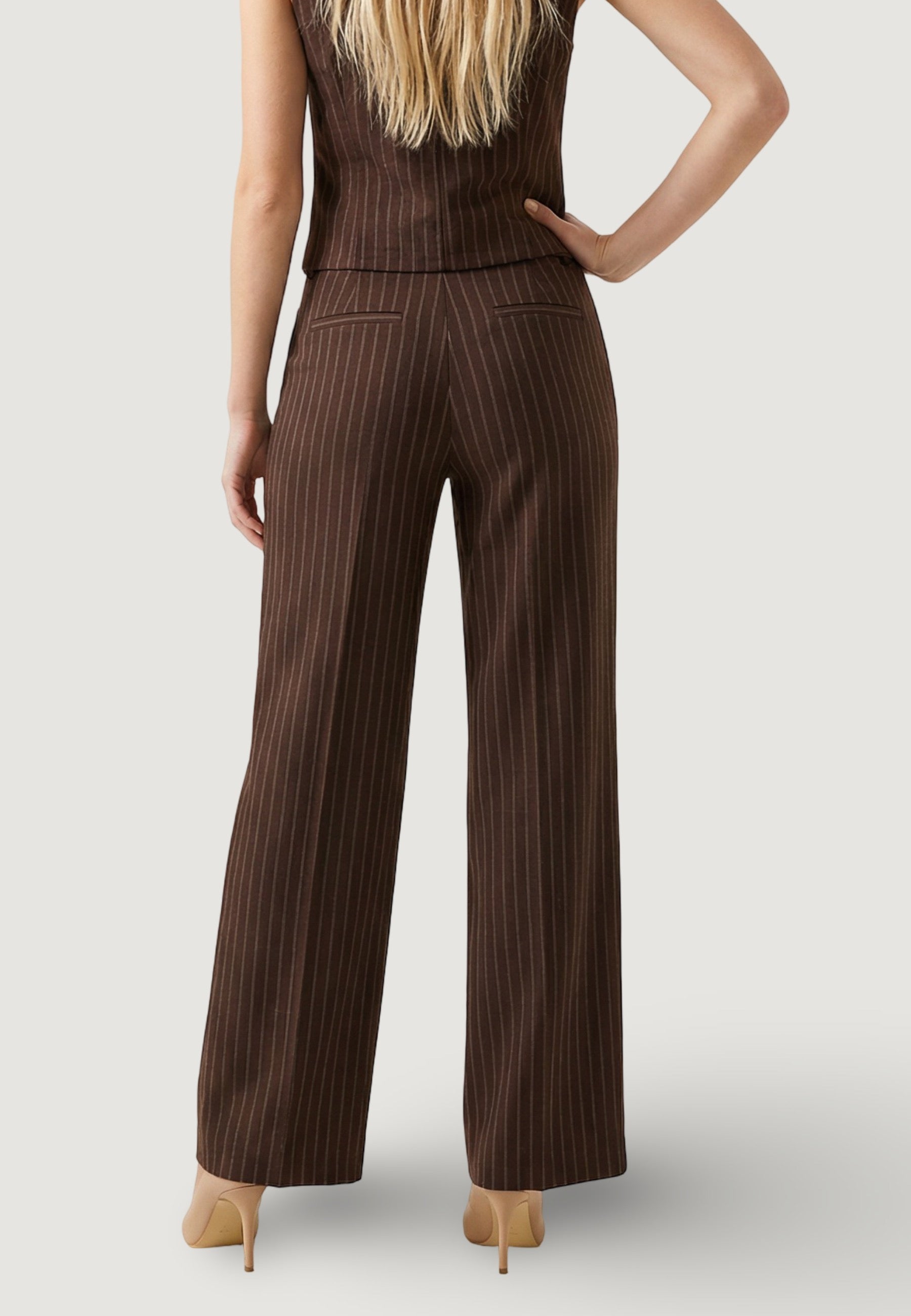 Pantaloni pantalone gessato 95108 Nocciola