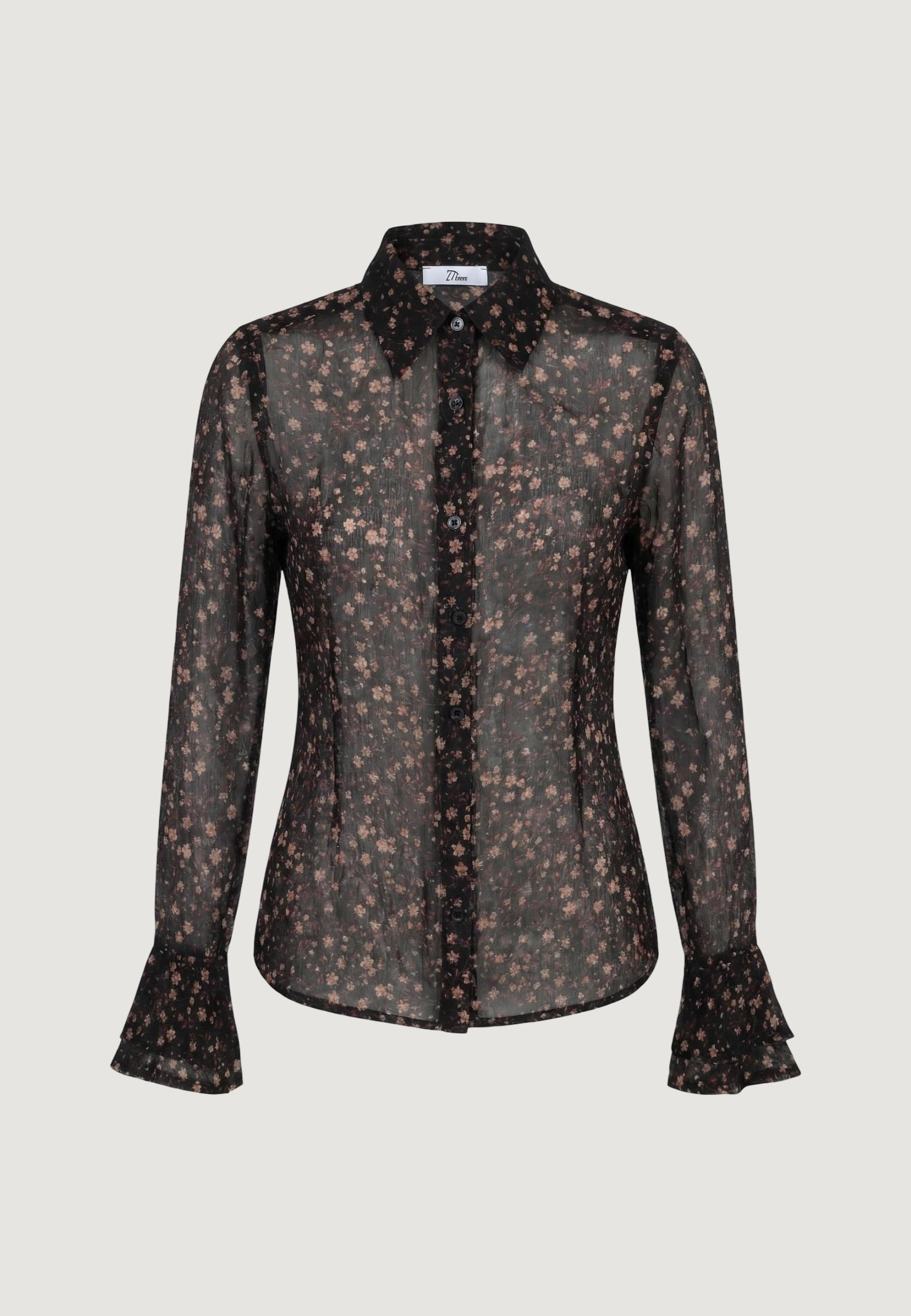 Camicia a Maniche Lunghe camicia basic fantasia in creponne 95242 Fiore Fondo Nero