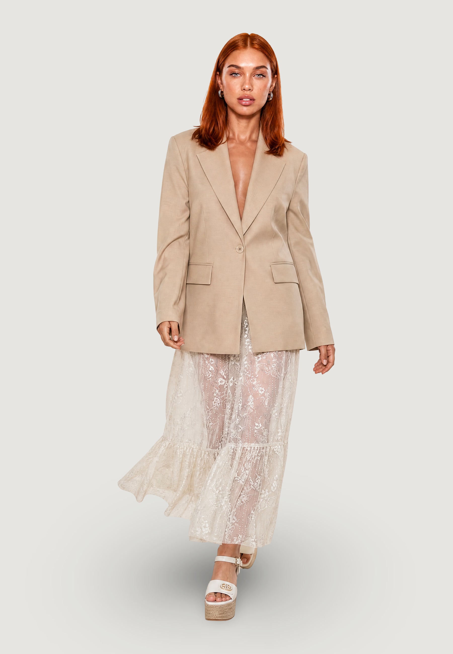 Giacca giacca slim con pizzo PE26063 Beige