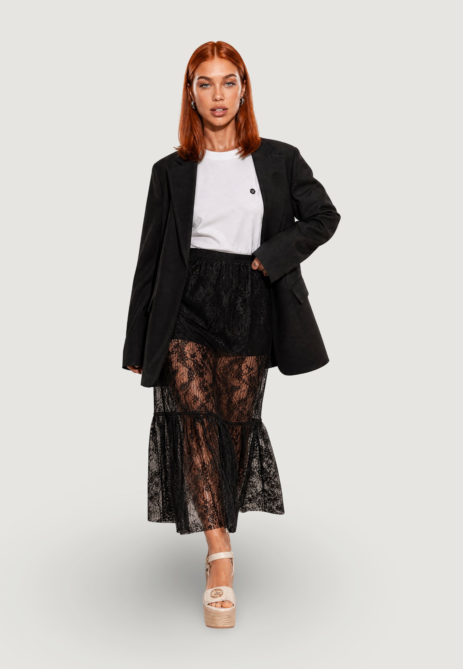 Giacca giacca slim con pizzo PE26063 Nero