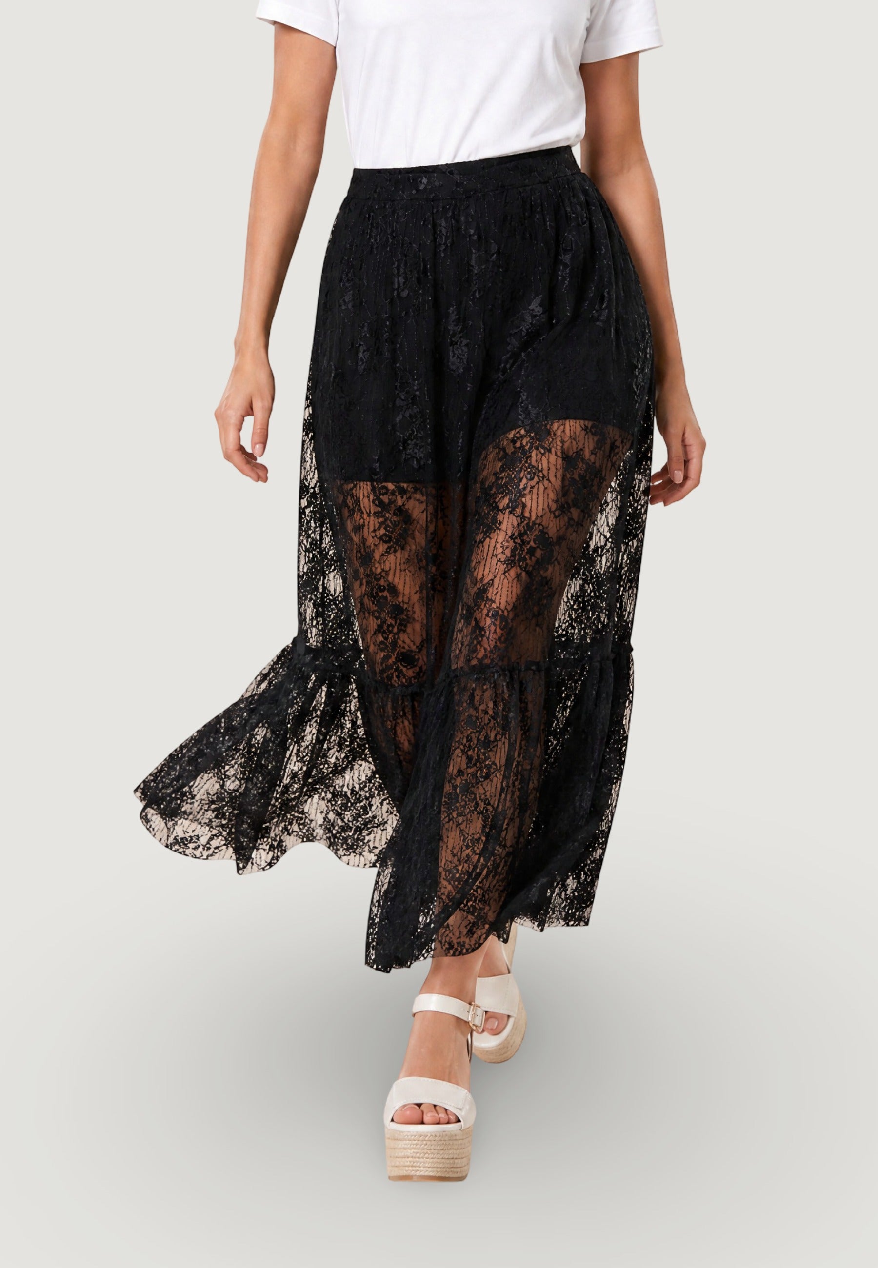 Gonna gonnellone con pizzo PE26065 Nero