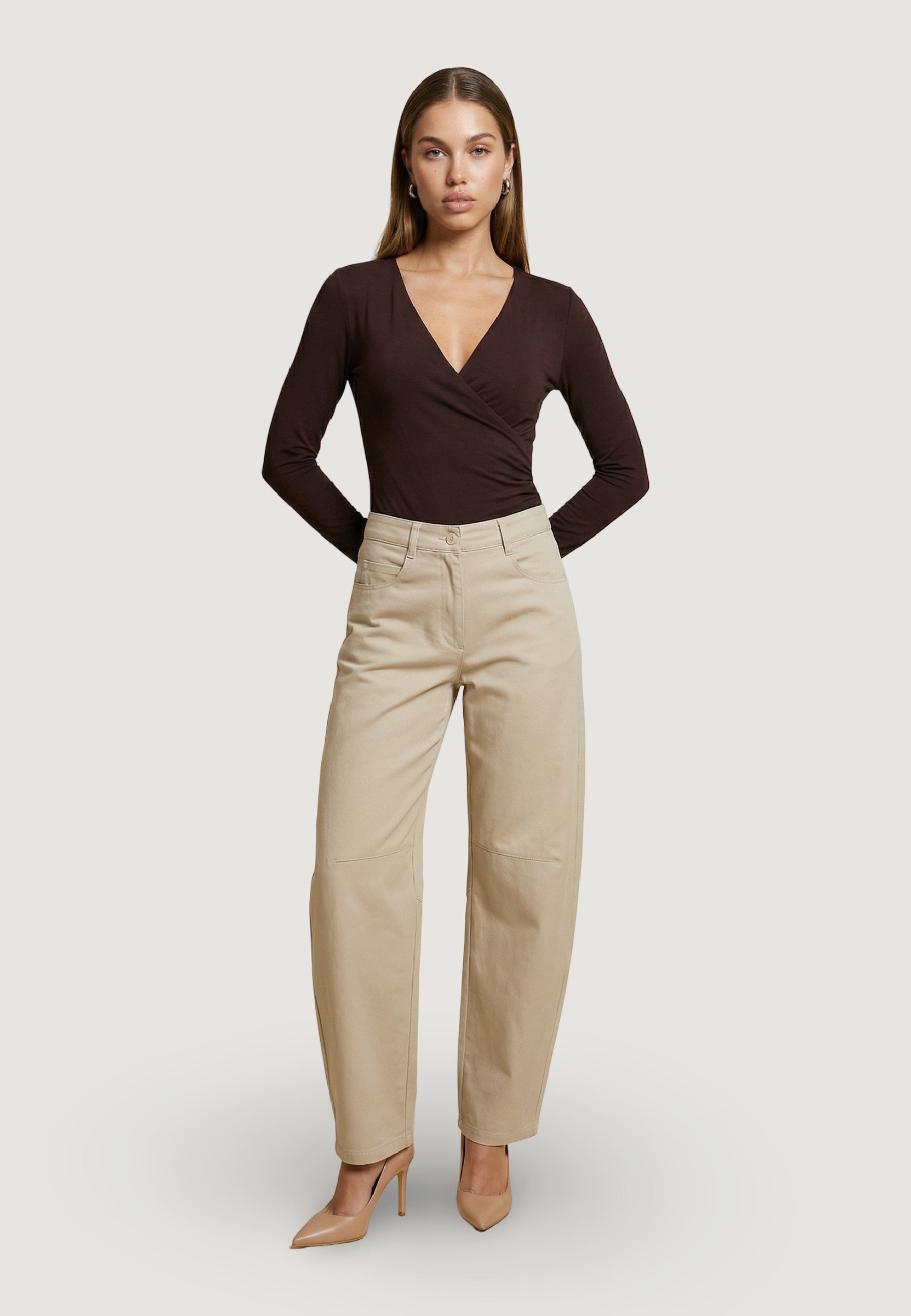 Pantaloni pantalone barrell gabardine PE26085 Beige