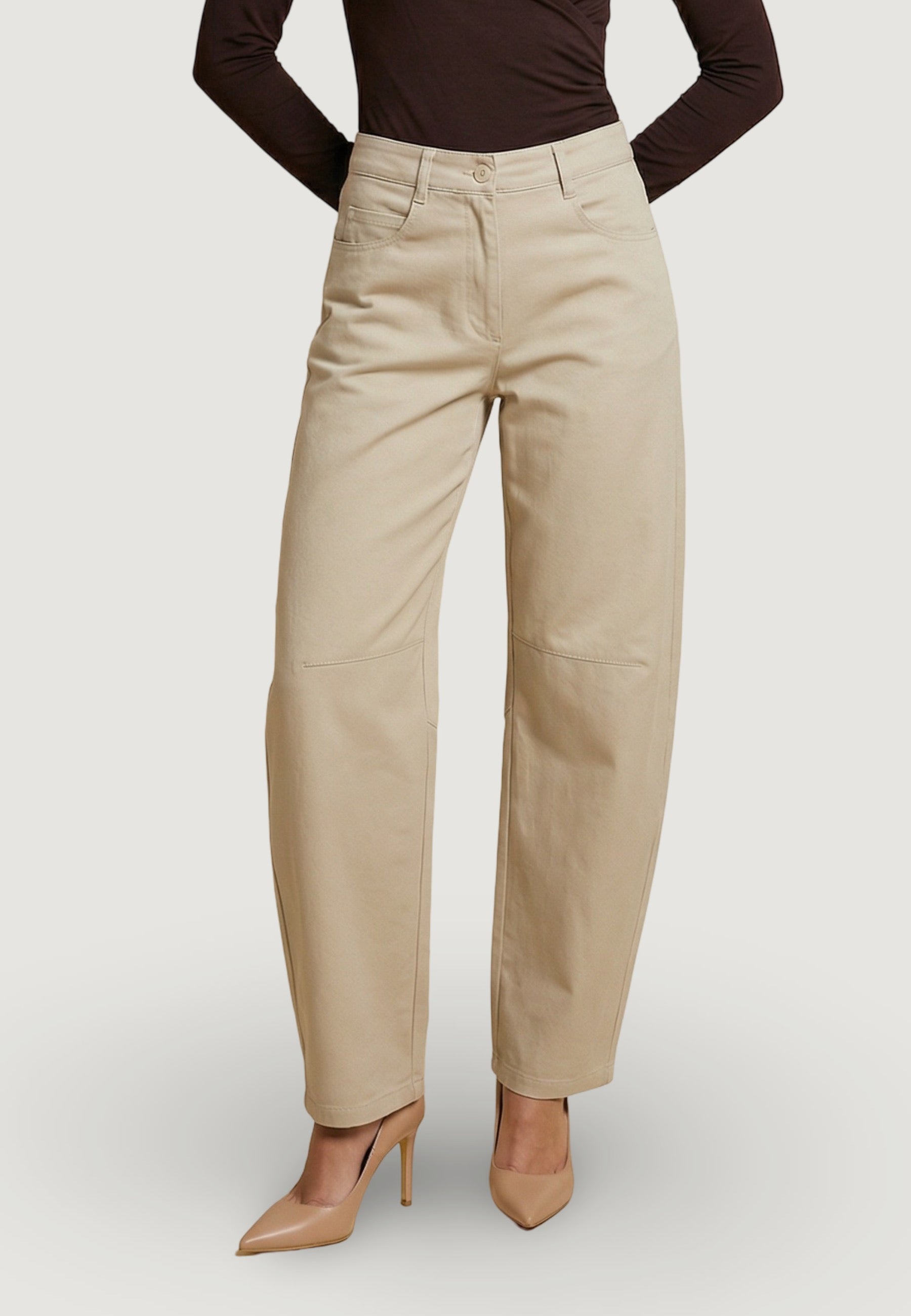 Pantaloni pantalone barrell gabardine PE26085 Beige