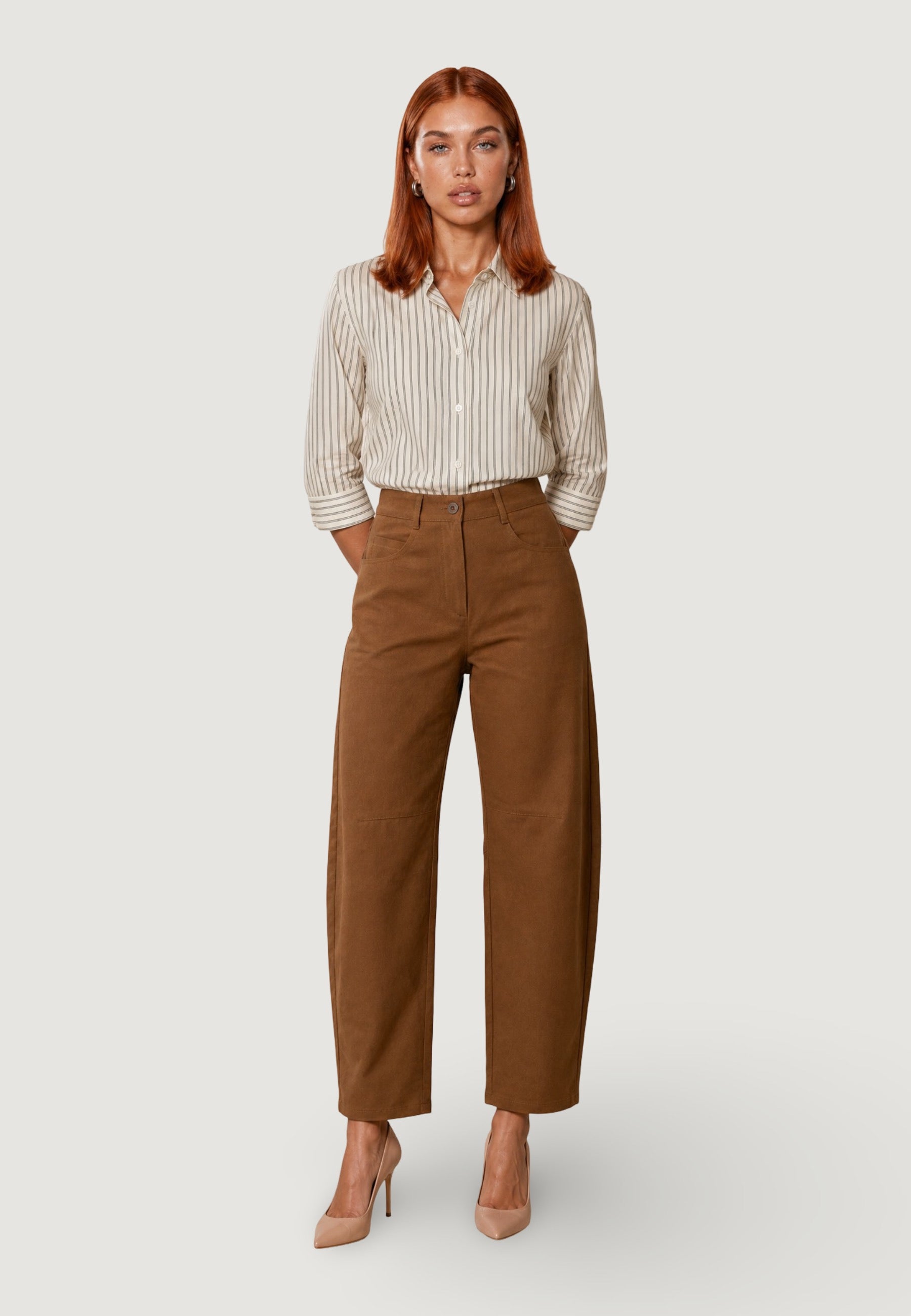 Pantaloni pantalone barrell gabardine PE26085 Tabacco