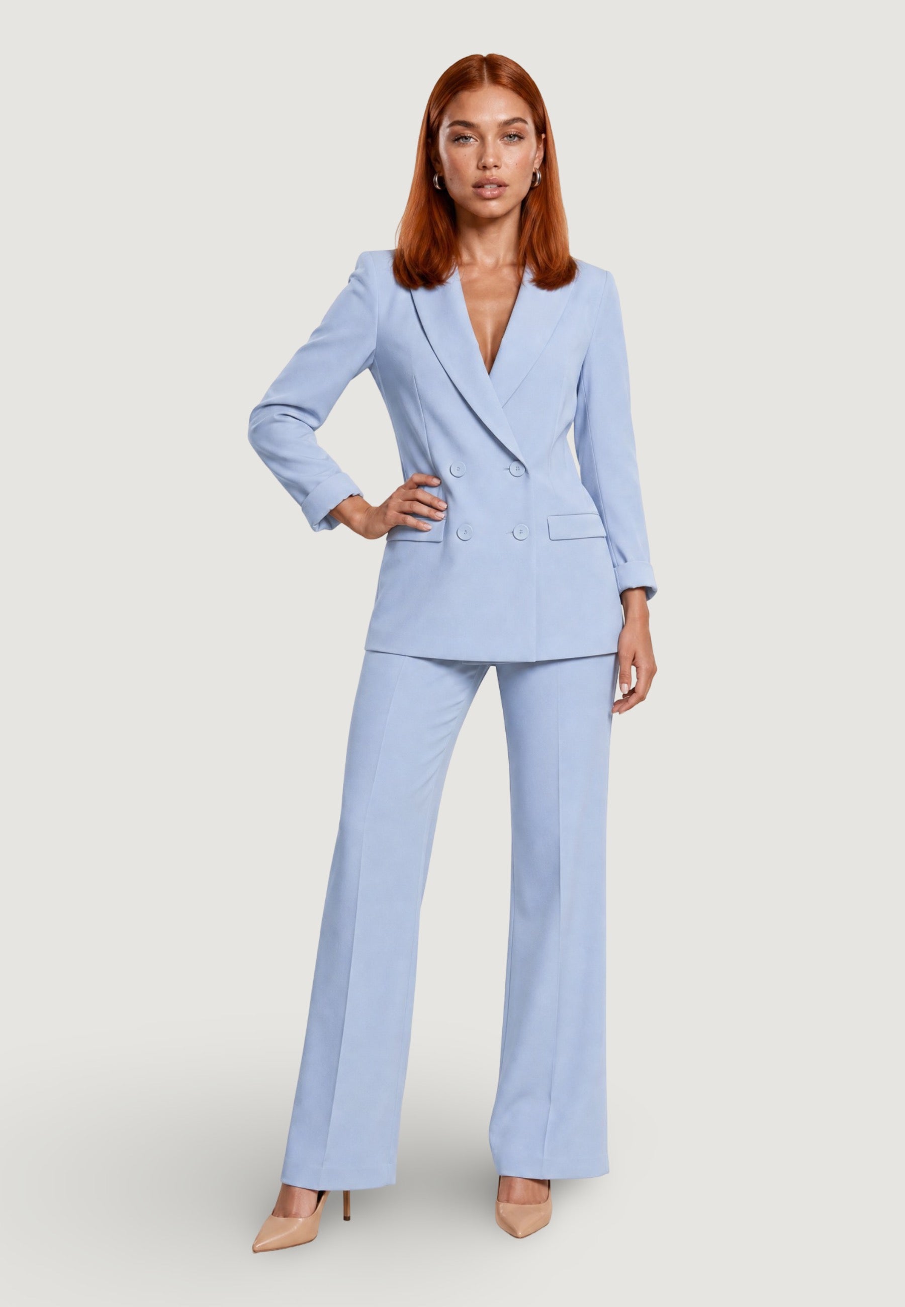 Pantaloni pantalone flare tess. scuba PE26100 Cielo