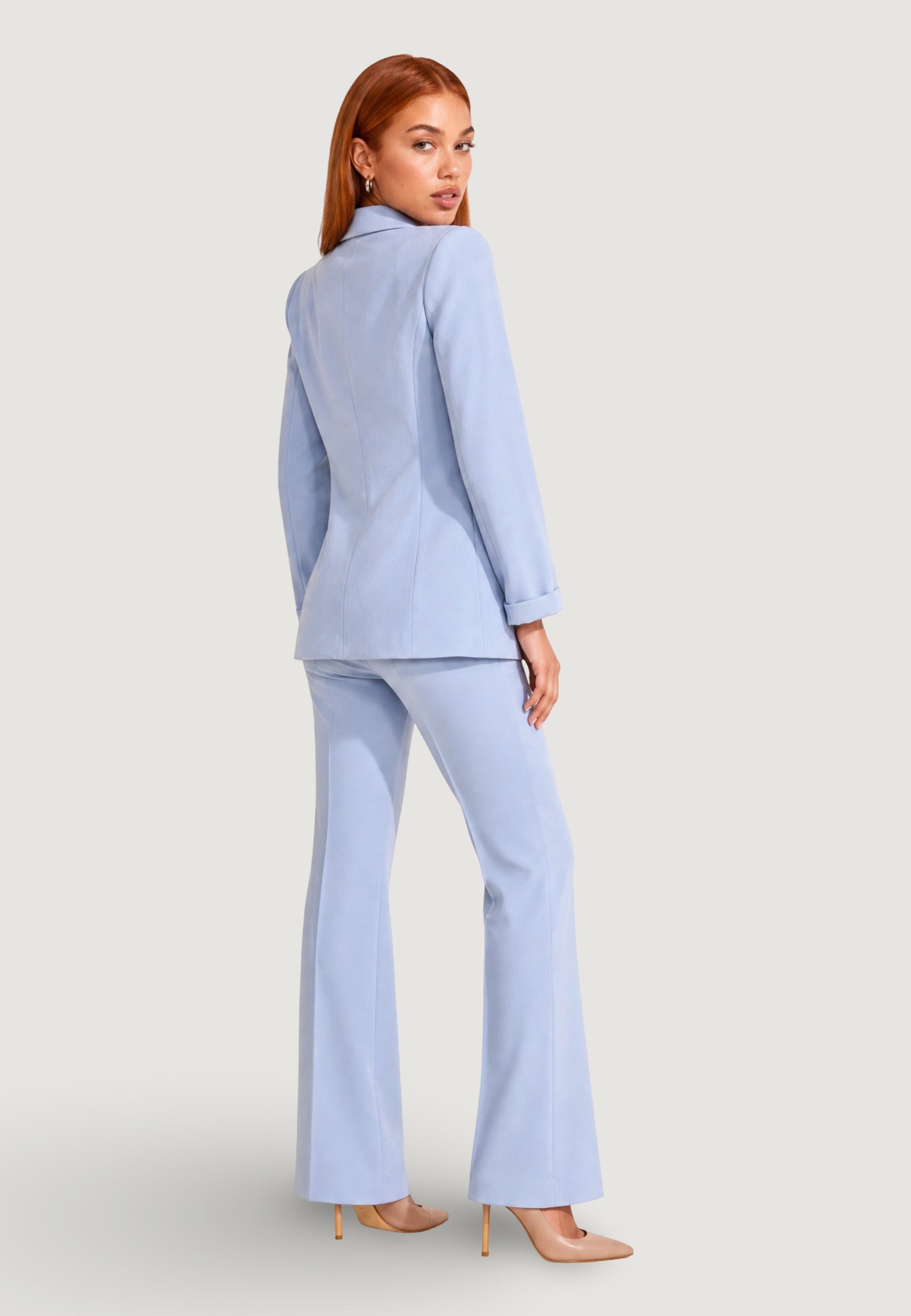 Pantaloni pantalone flare tess. scuba PE26100 Cielo