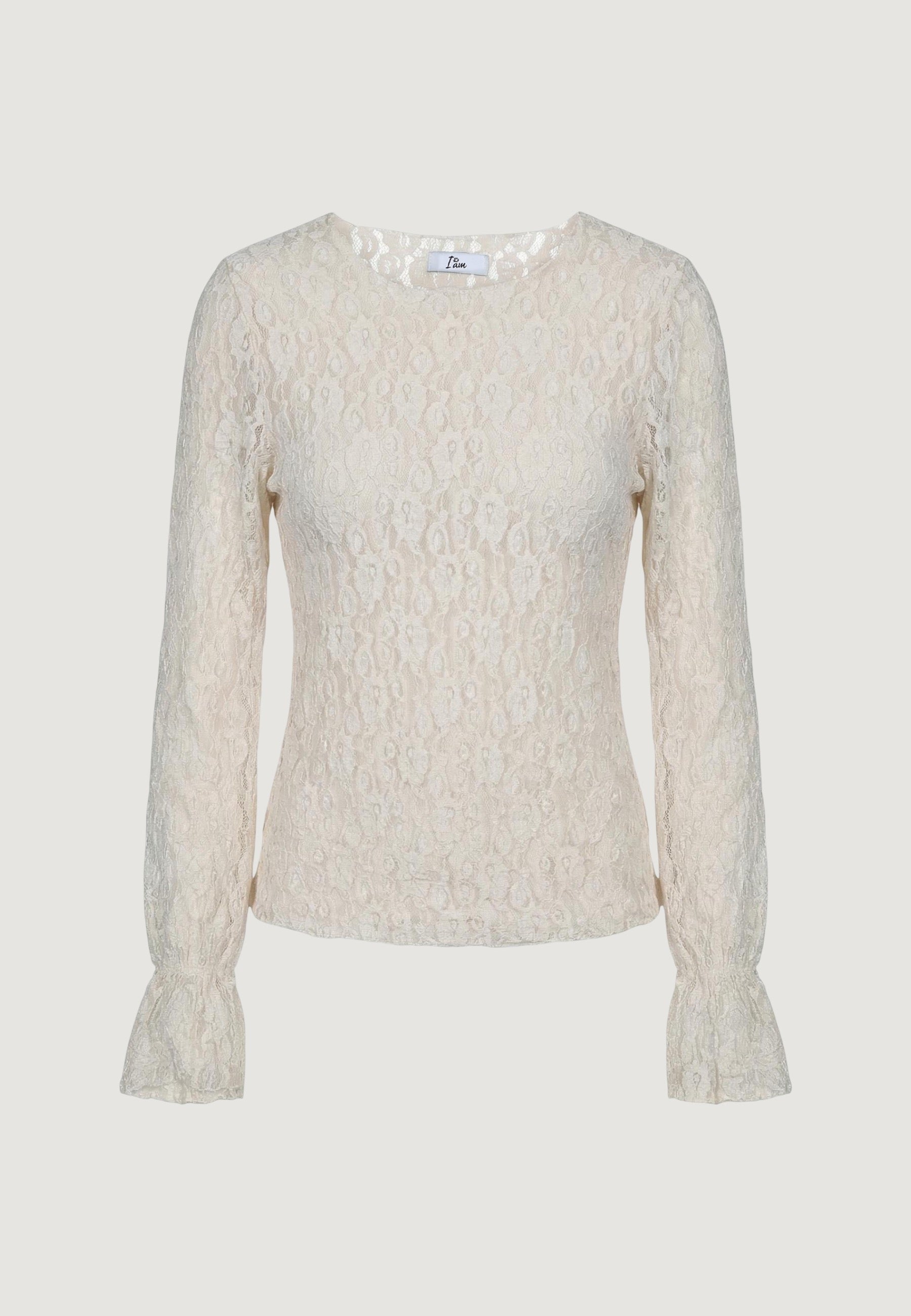Top top in pizzo elastico c/manica rouches T2517 Beige