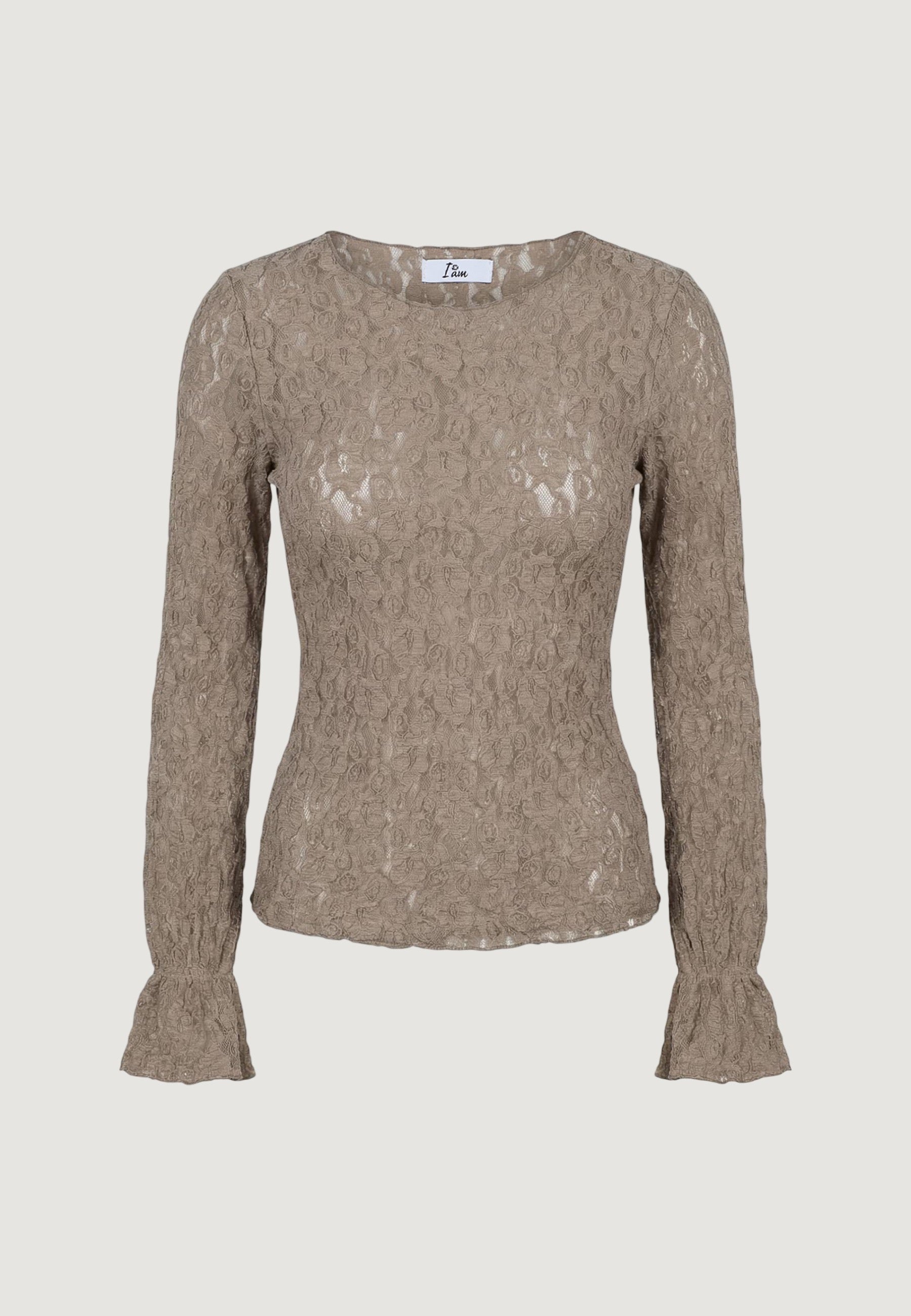 Top top in pizzo elastico c/manica rouches T2517 Fango