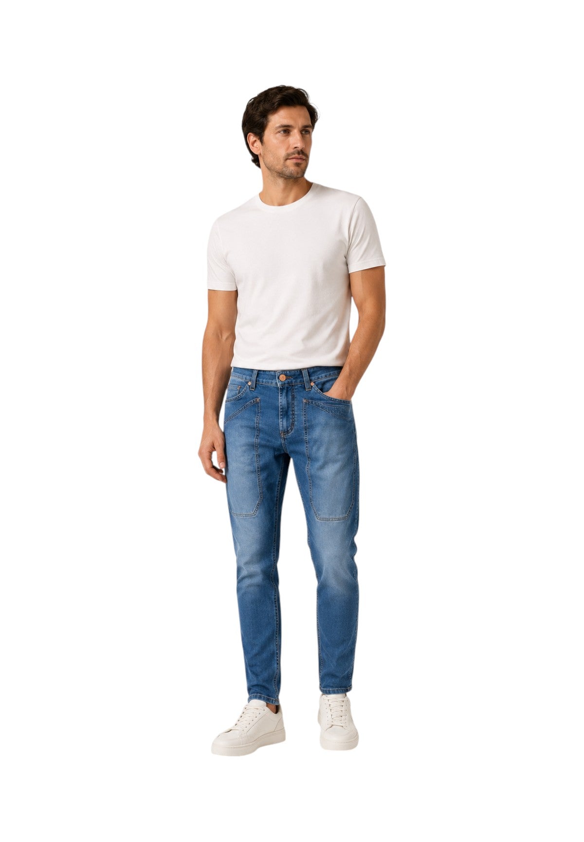 Pantaloni 5 Tasche John 5 Tasche Toppa Slim JOHN001 Blu Bleach Basic