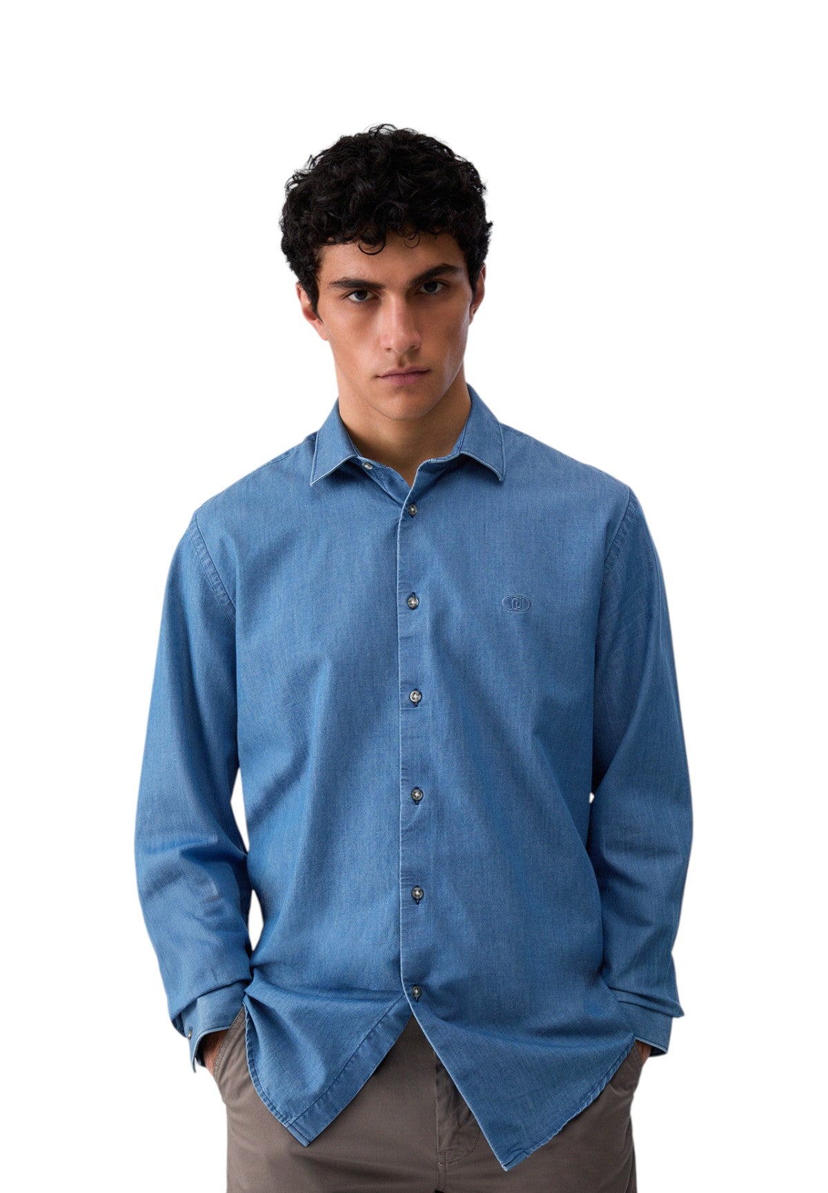 Camicia a Maniche Lunghe Milano Chambray QXX053 Den Blue Sing Wash